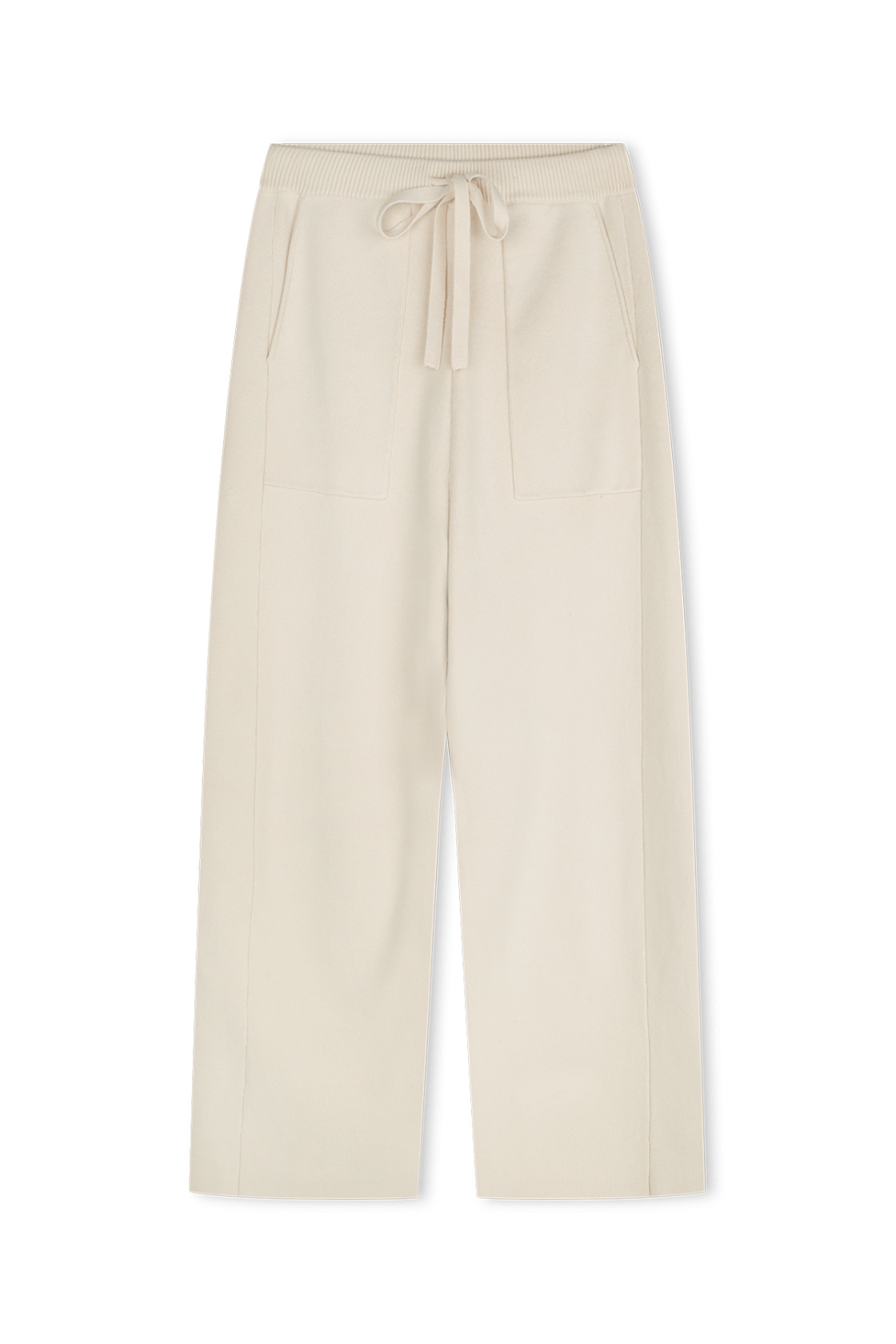 Soft barrel-leg pants in sand organic cotton with front patch pockets and drawcord waist.