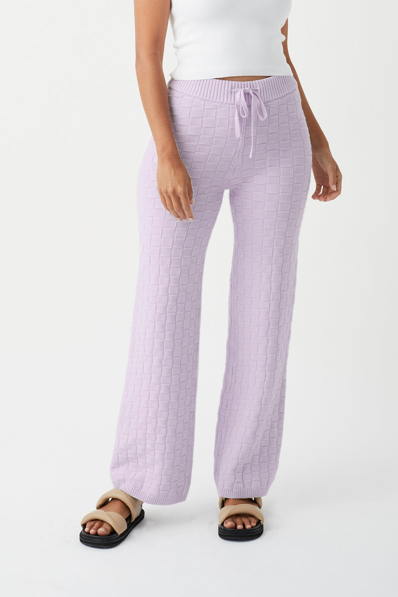 Lilac Sheer Knit Contrast Panels Pants