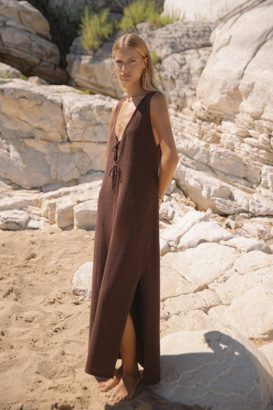 Reversible Maxi Dress Chocolate Linen Cotton Blend Reversible Maxi Dress Chocolate Linen Cotton Blend