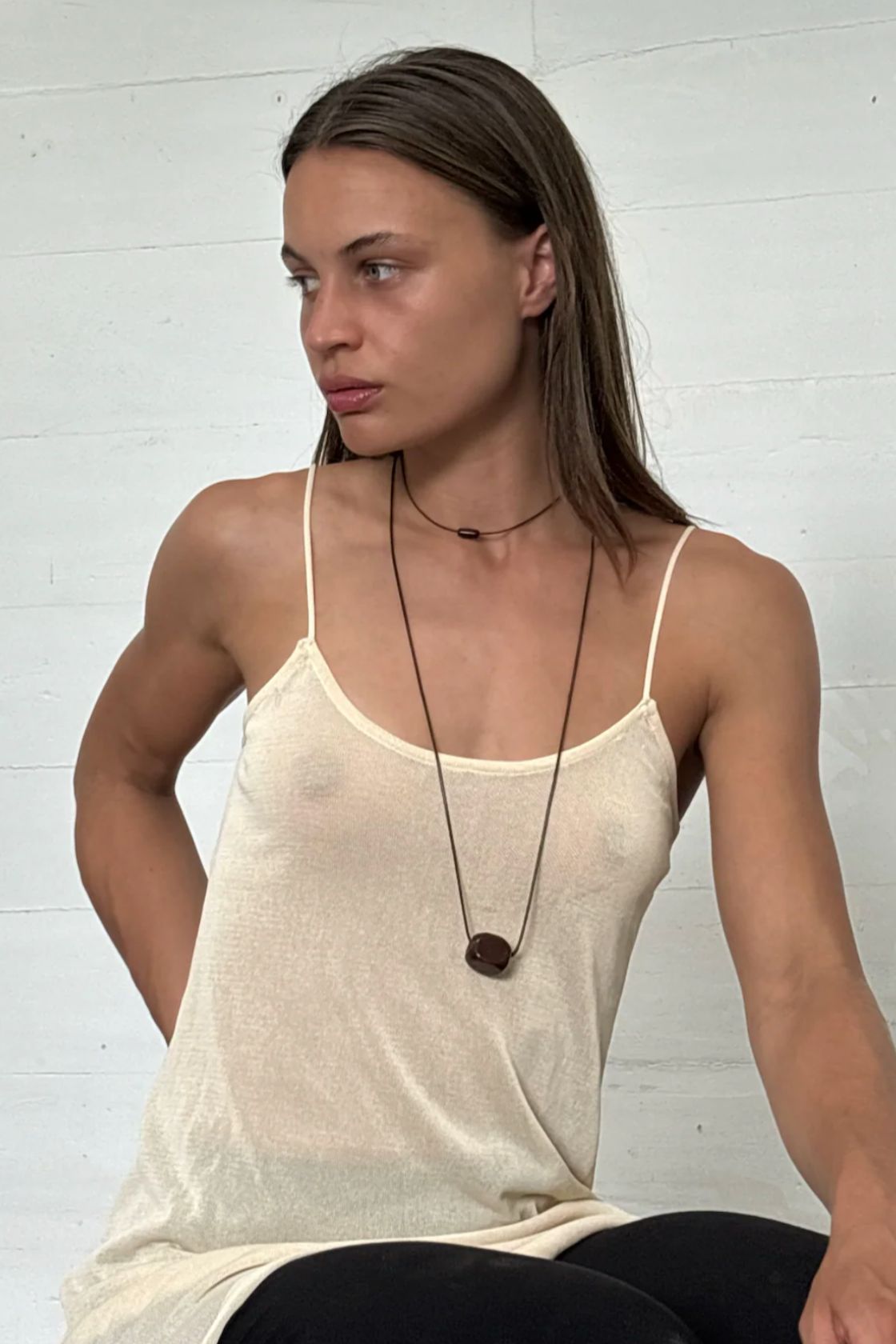 Nuri Studios - Brown Glass Cube Long Necklace