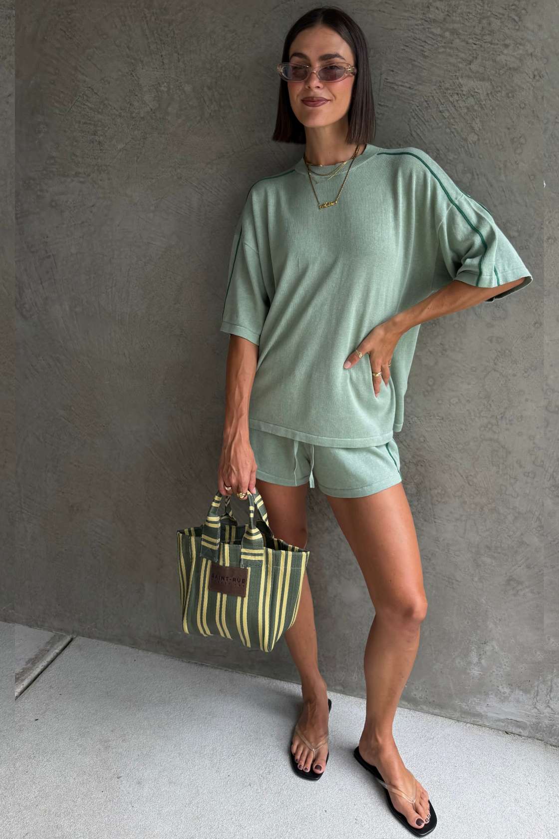 Pippa Oversized Tee - Eucalyptus & Sea Green