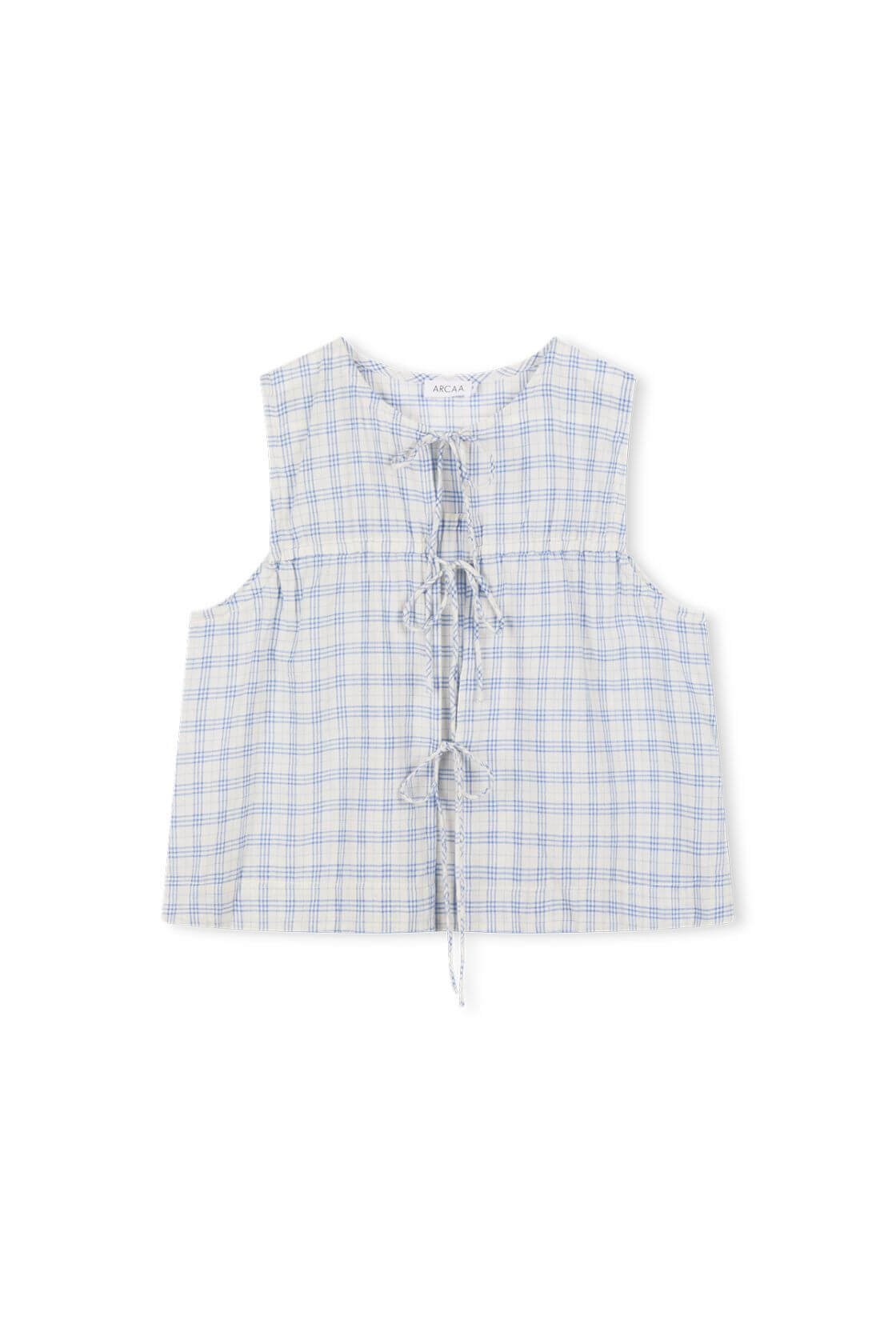 Camille Tie Top - Powder Blue Check