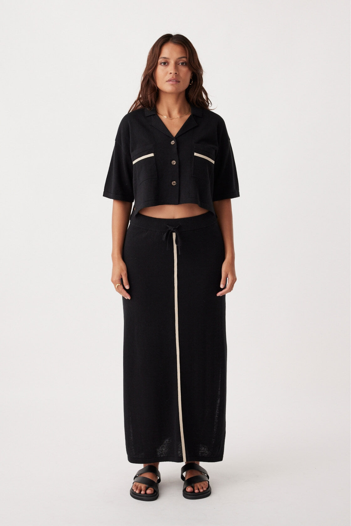 Quinn Organic Cotton-Linen Skirt - Black & Taupe