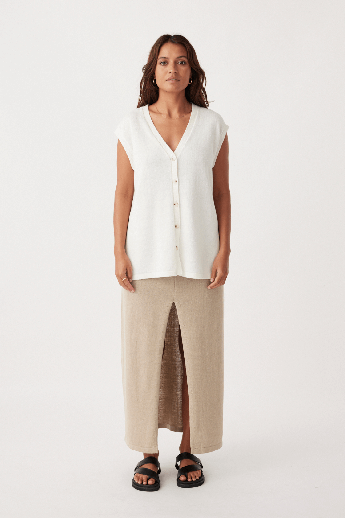 Ada Cotton Linen Vest - Cream