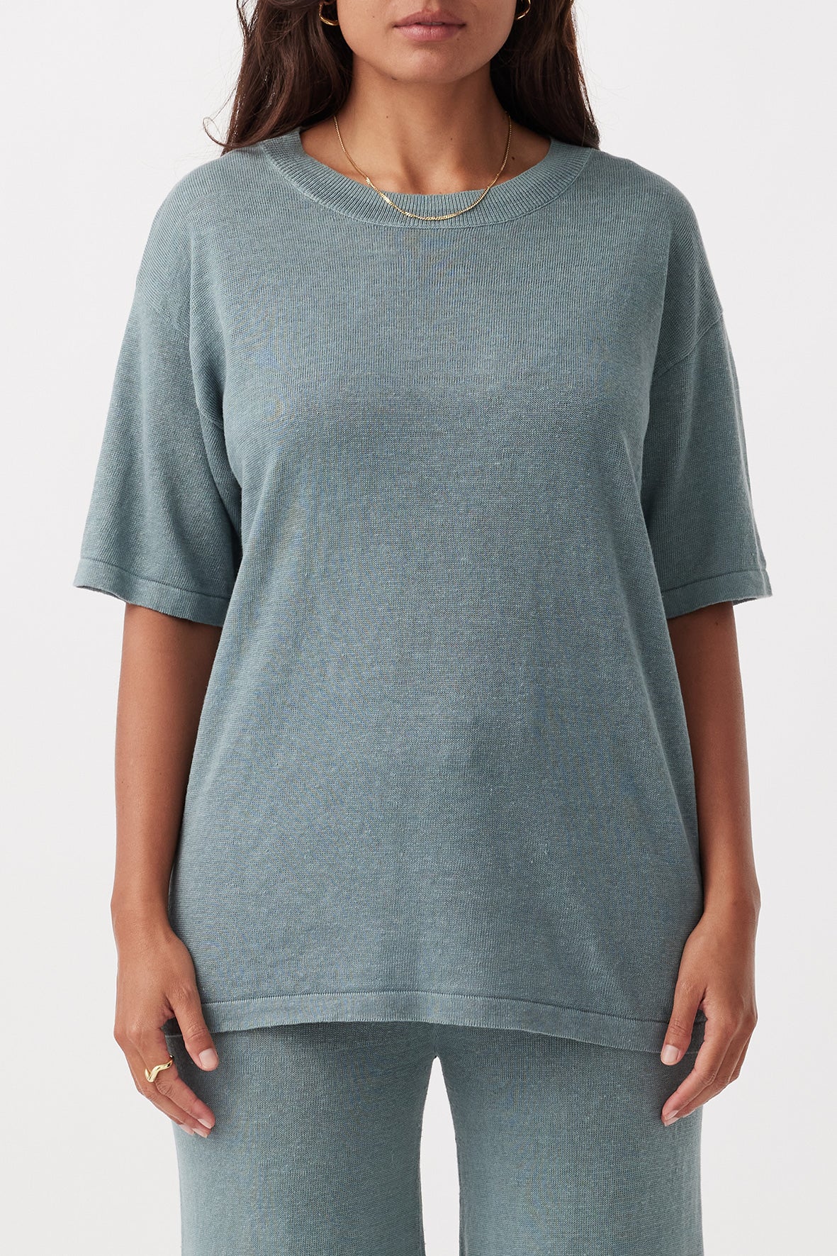 Hugo Linen Knit T-Shirt - Storm