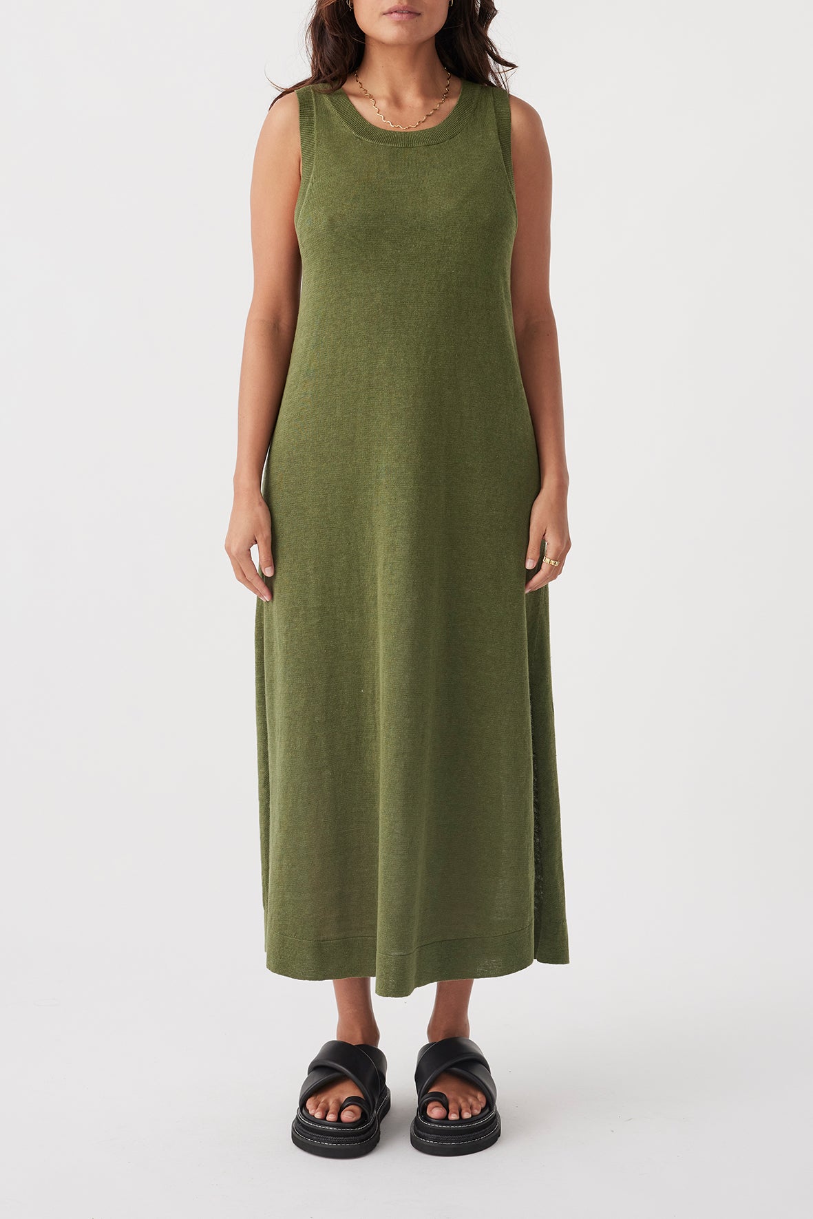 Brie Linen Knit Midi Dress - Caper