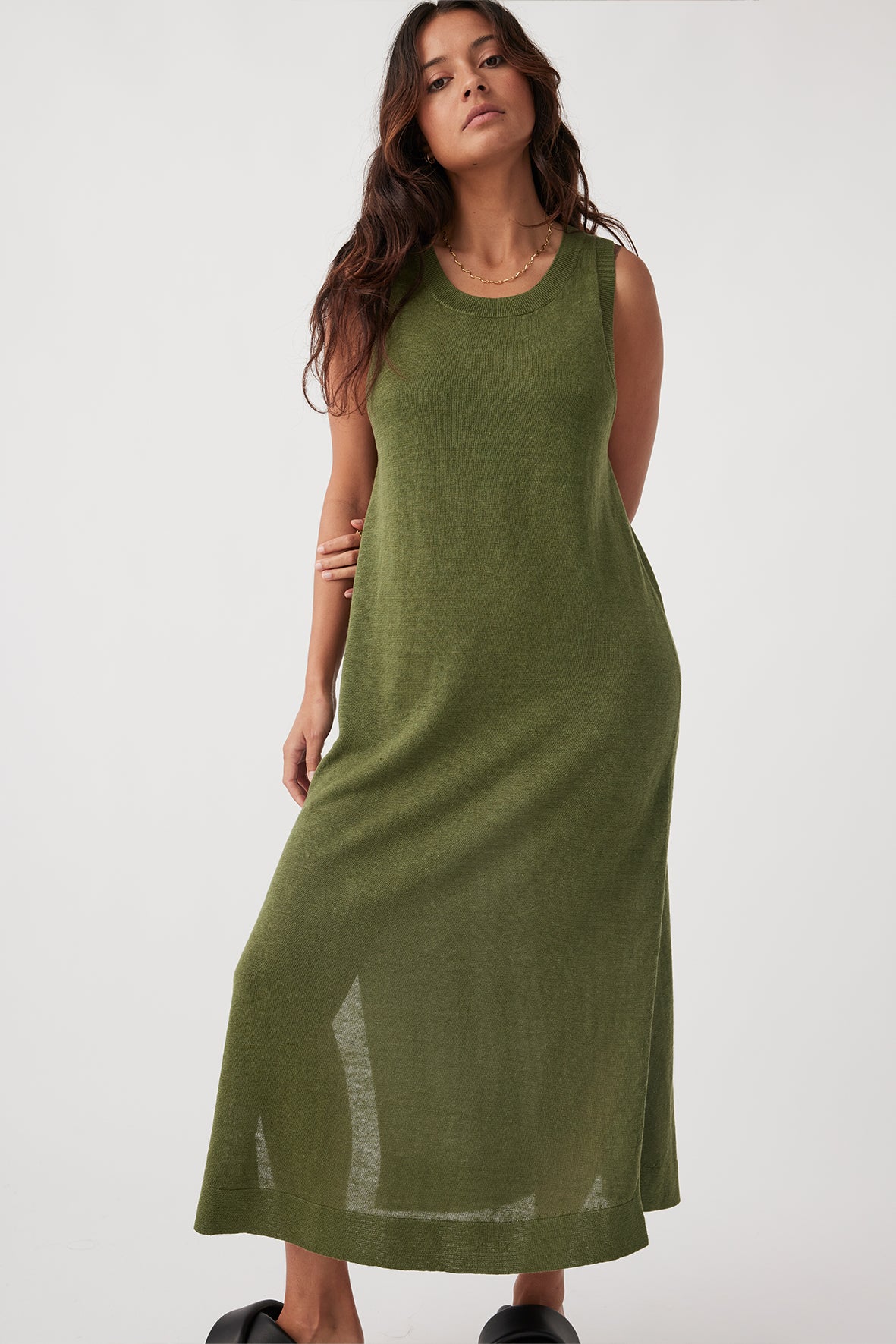 Brie Linen Knit Midi Dress - Caper