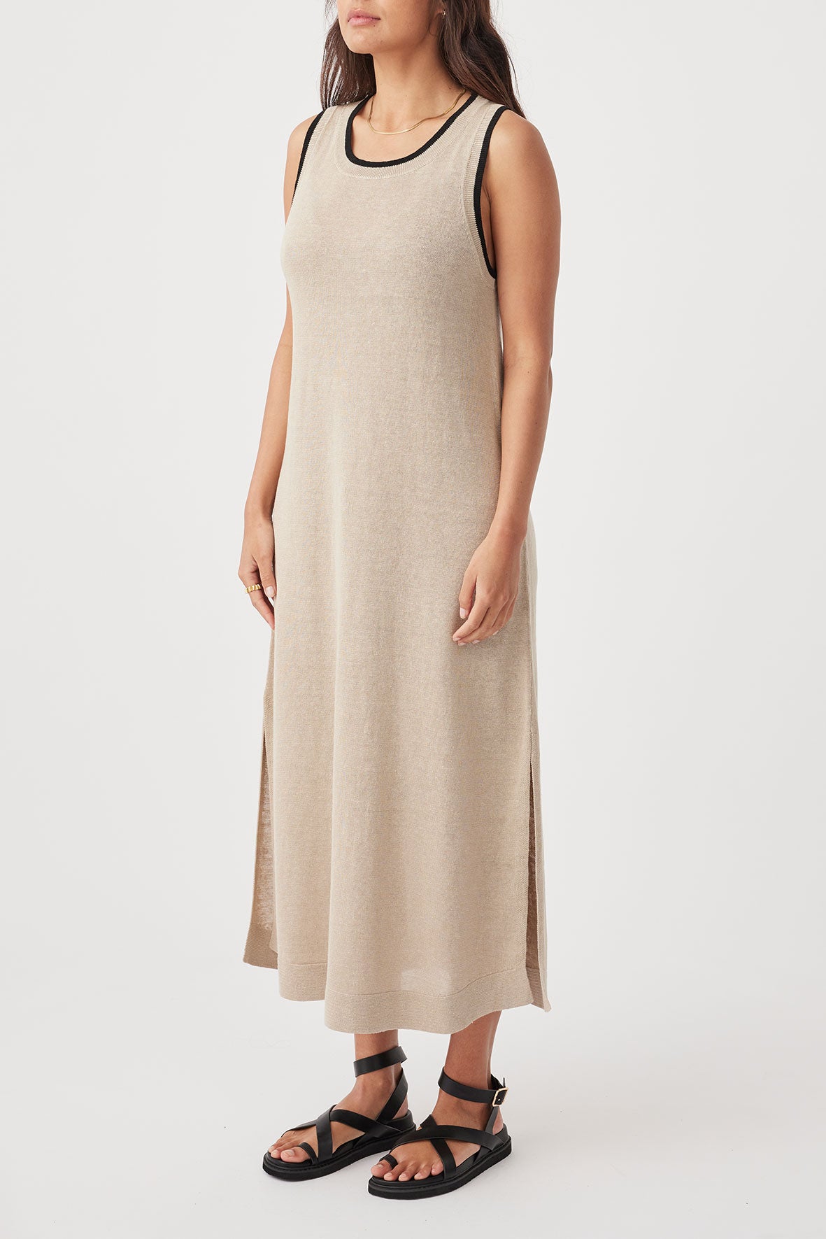 Brie Linen Knit Midi Dress - Taupe