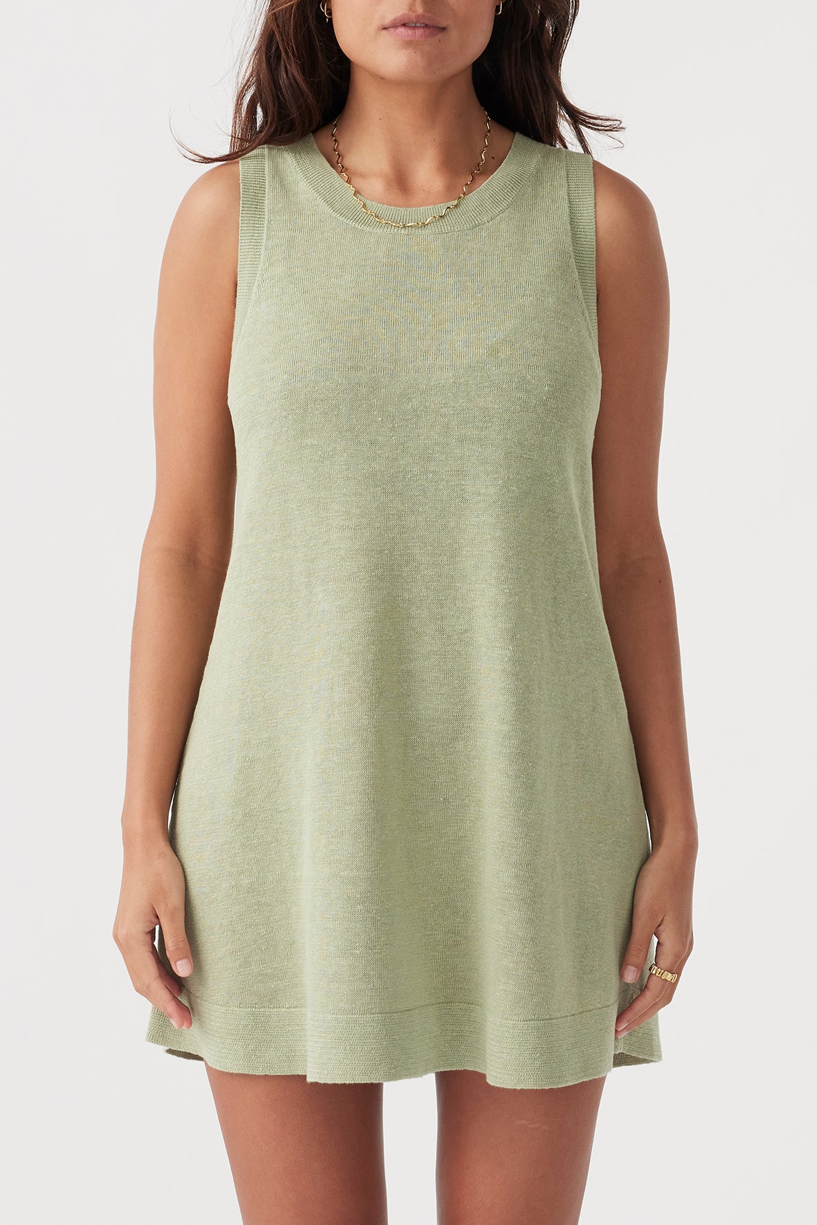 Brie Linen Knit Mini Dress - Aloe