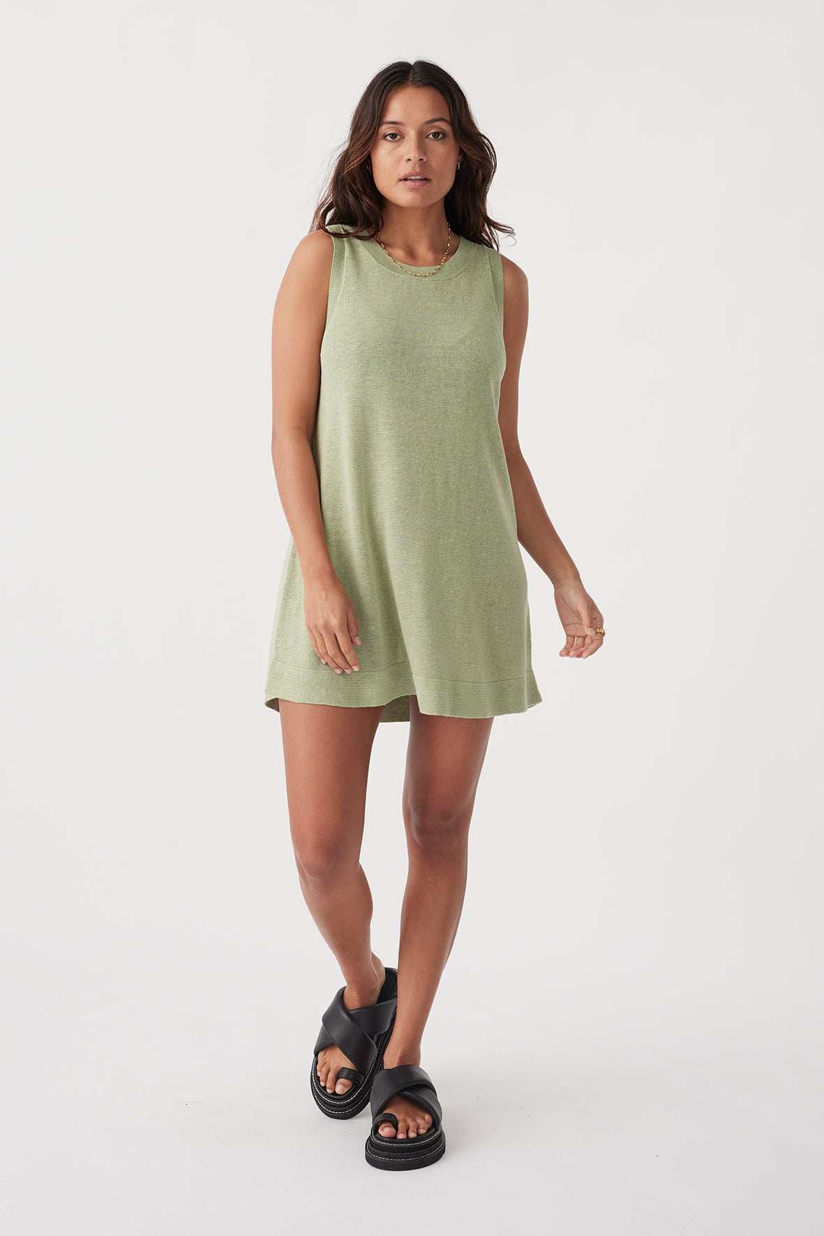 Brie Linen Knit Mini Dress - Aloe