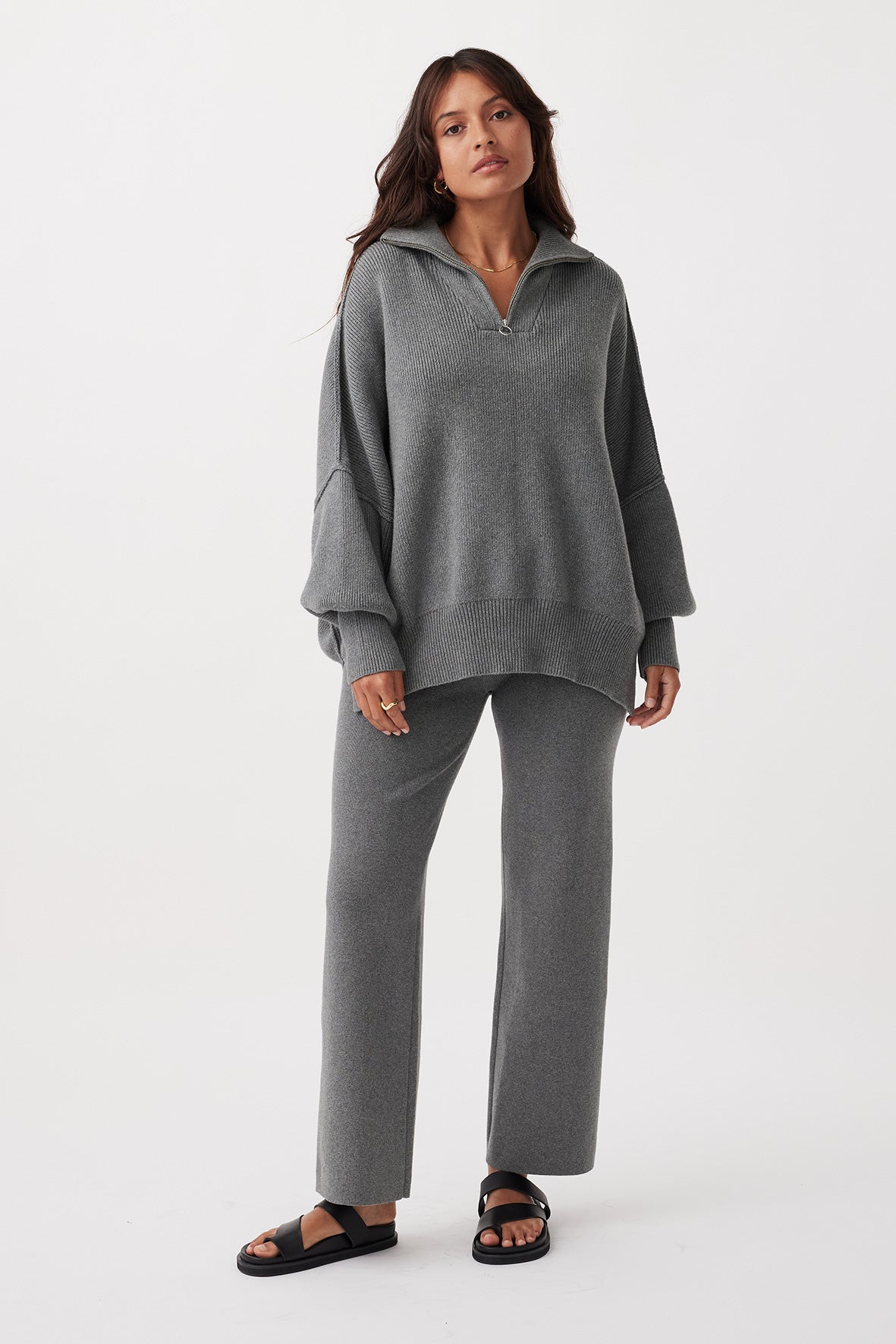 Noa Organic Cotton Pant - Dark Grey Marle