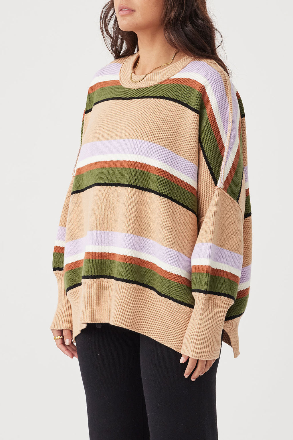 Harper Stripe Sweater - Honey, Lilac & Cream