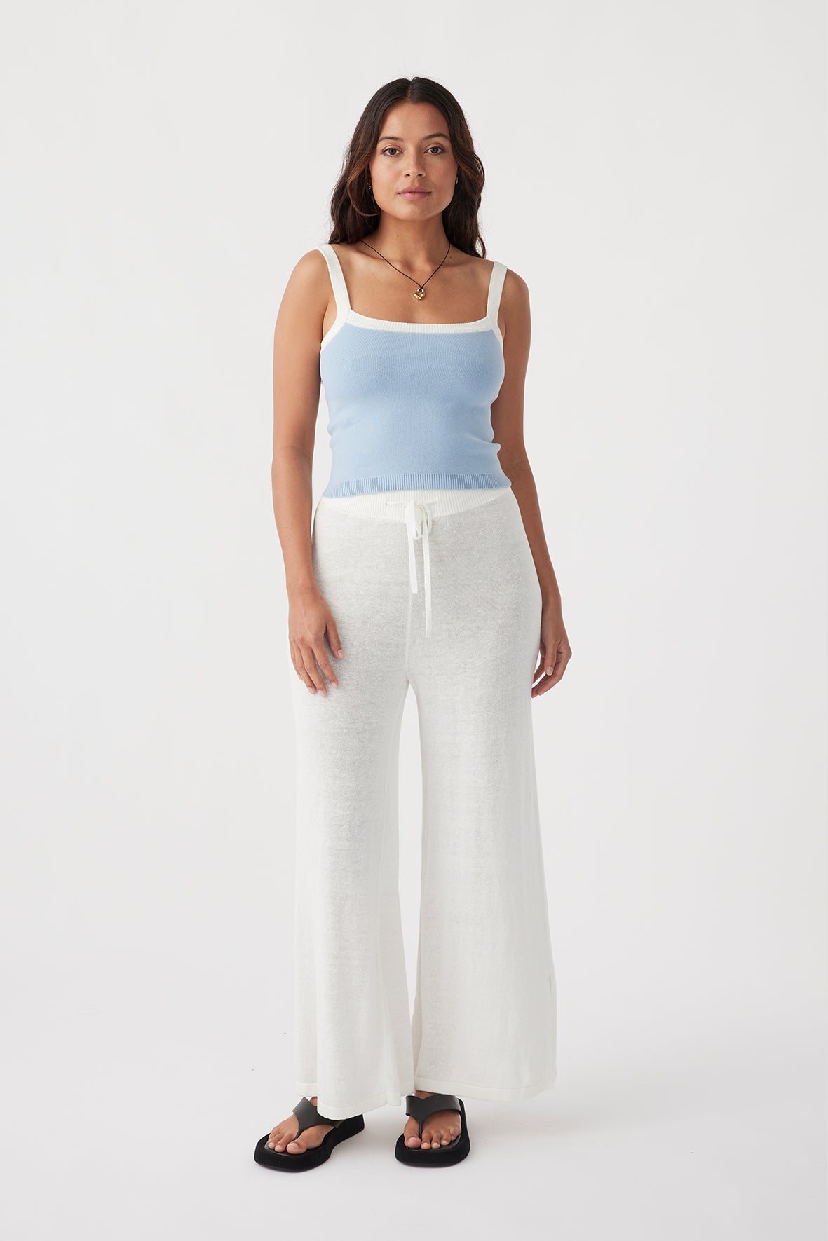 Duke Organic Cotton Cropped Tank - Sky & Cream
