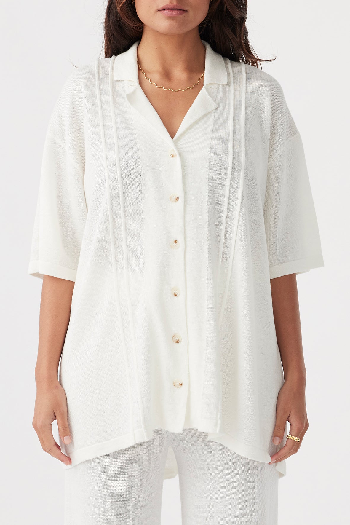 Darcy Linen Knit Shirt - Cream