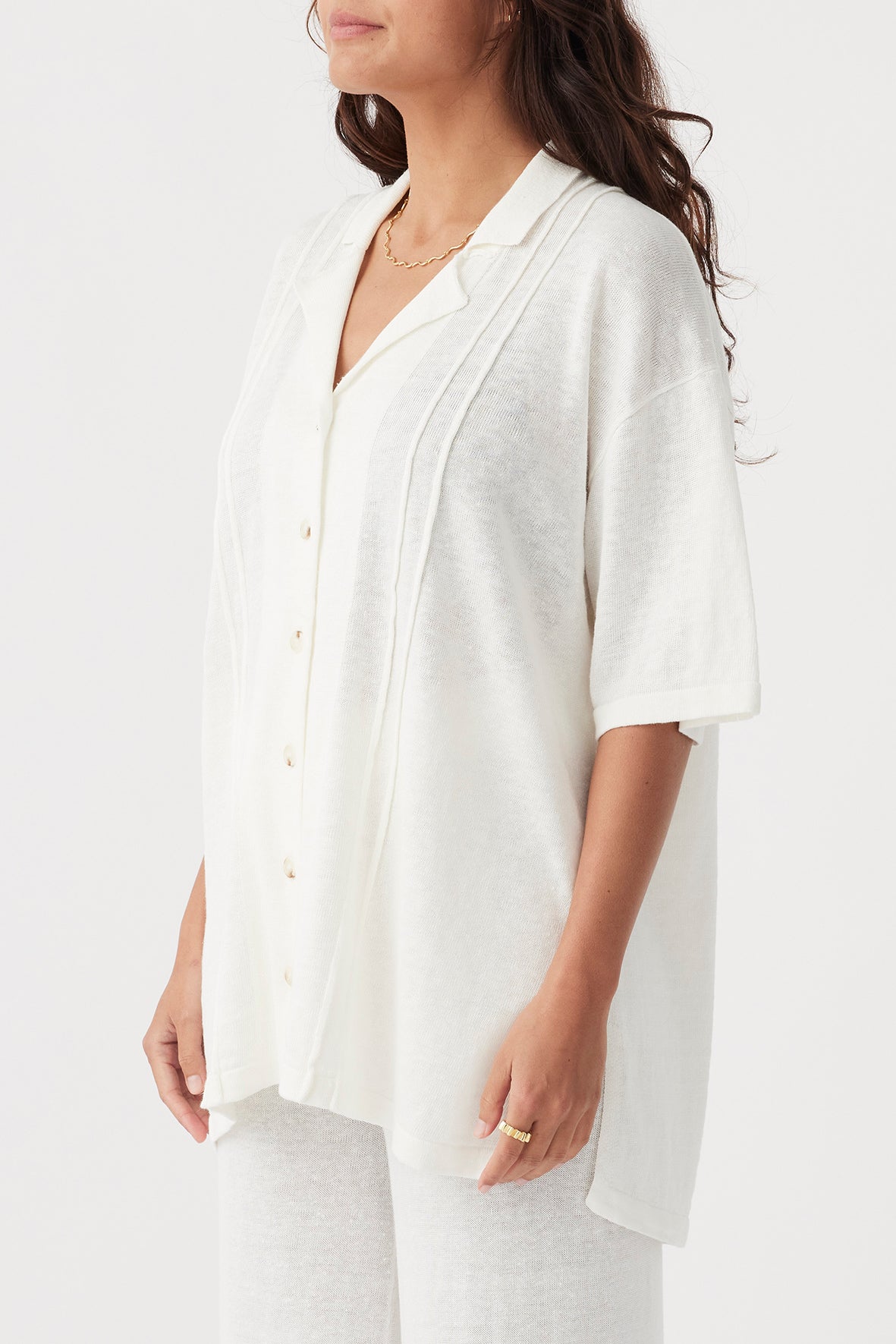 Darcy Linen Knit Shirt - Cream