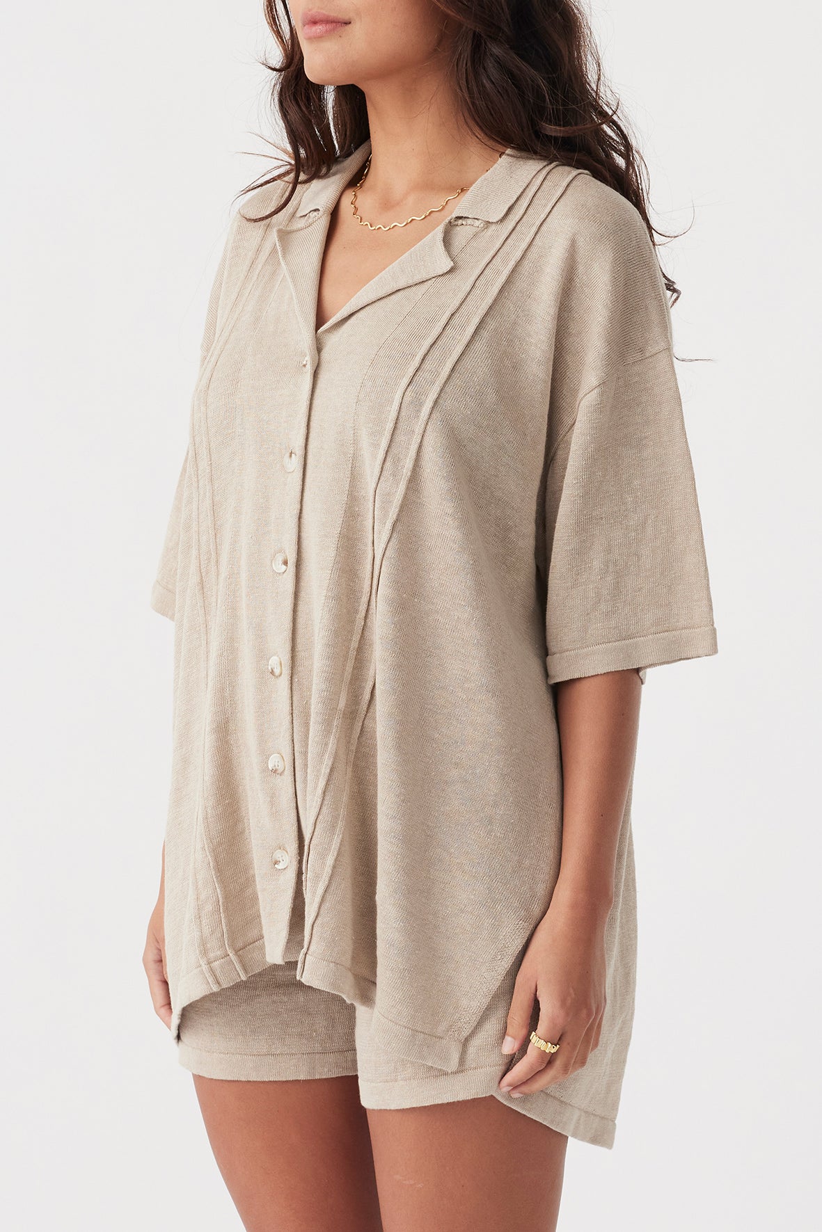 Darcy Linen Knit Shirt - Taupe
