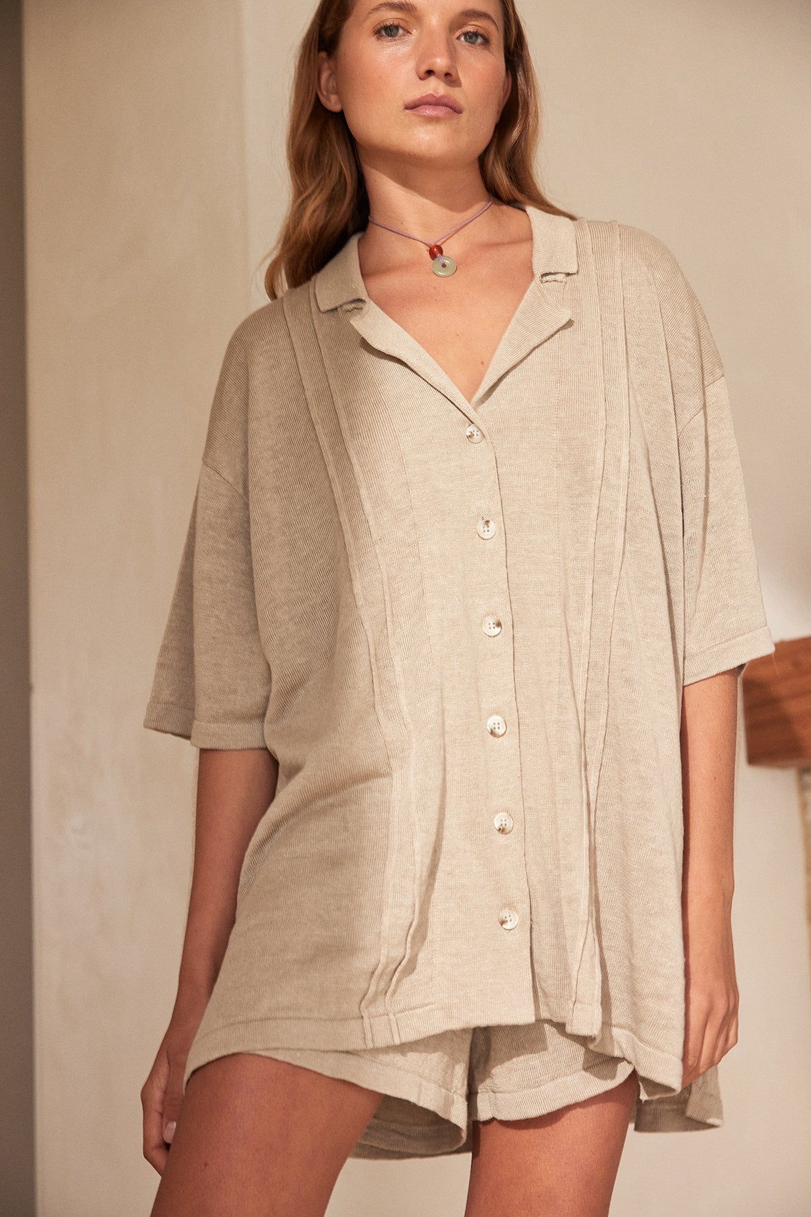 Darcy Linen Knit Shirt - Taupe