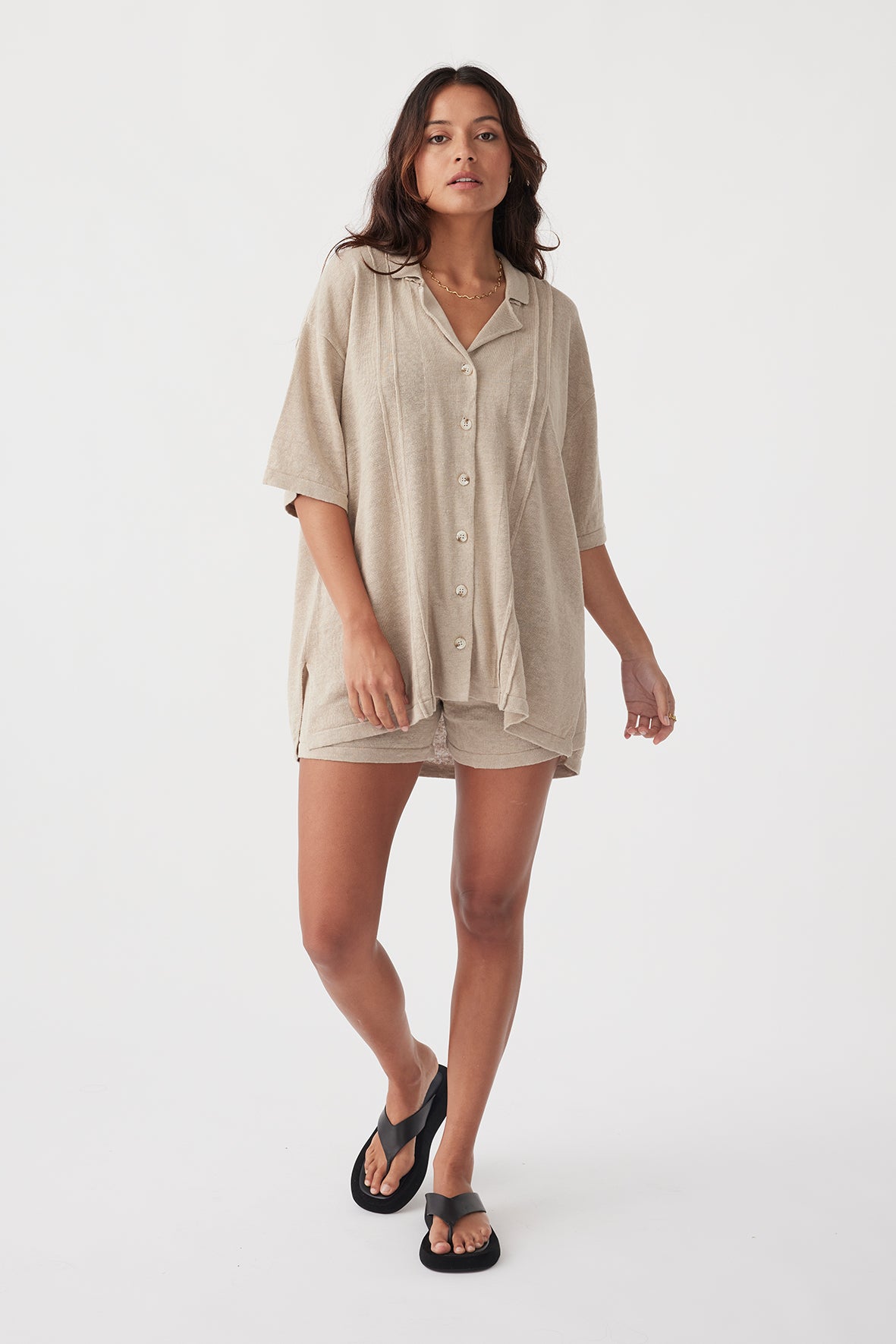 Darcy Linen Knit Shirt - Taupe