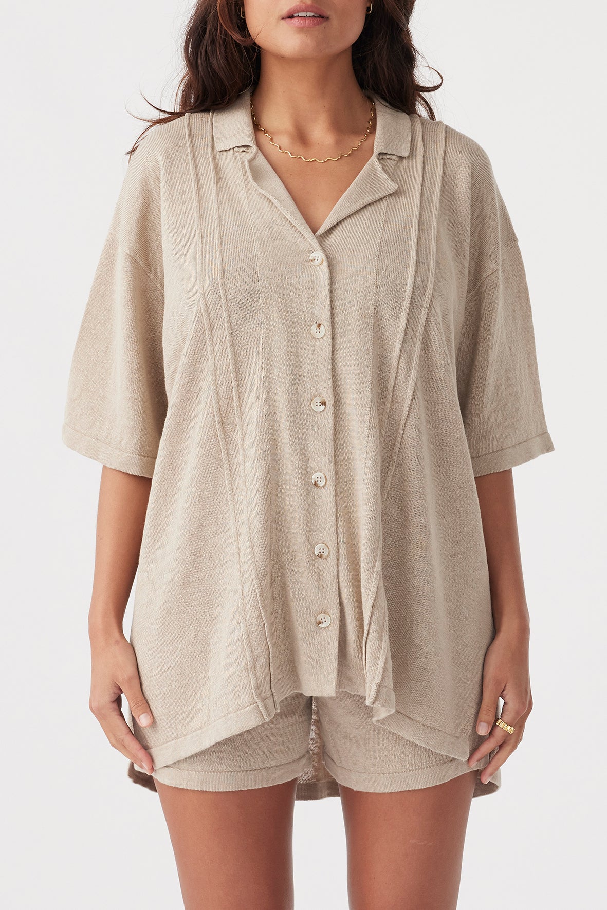 Darcy Linen Knit Shirt - Taupe