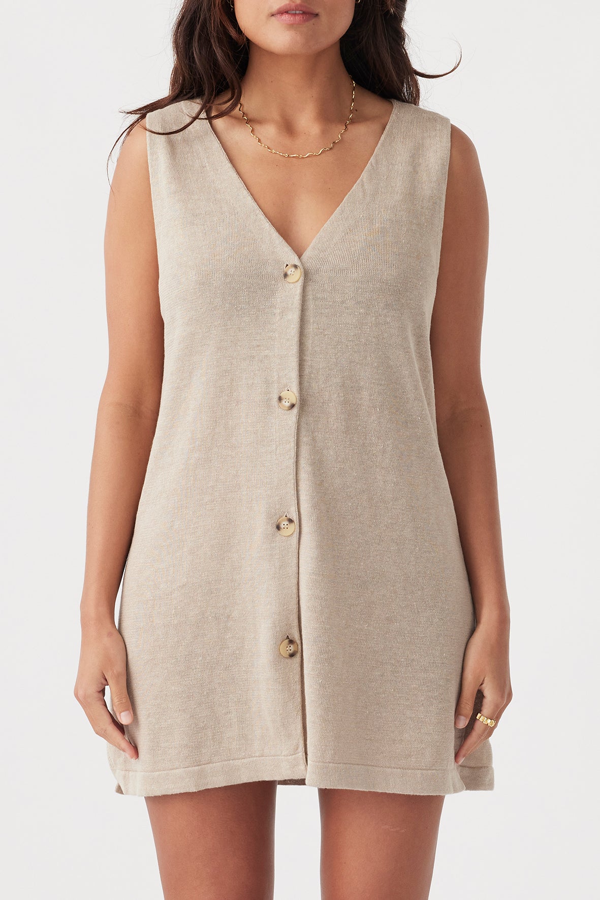 Julia Organic Linen Mini Dress - Taupe