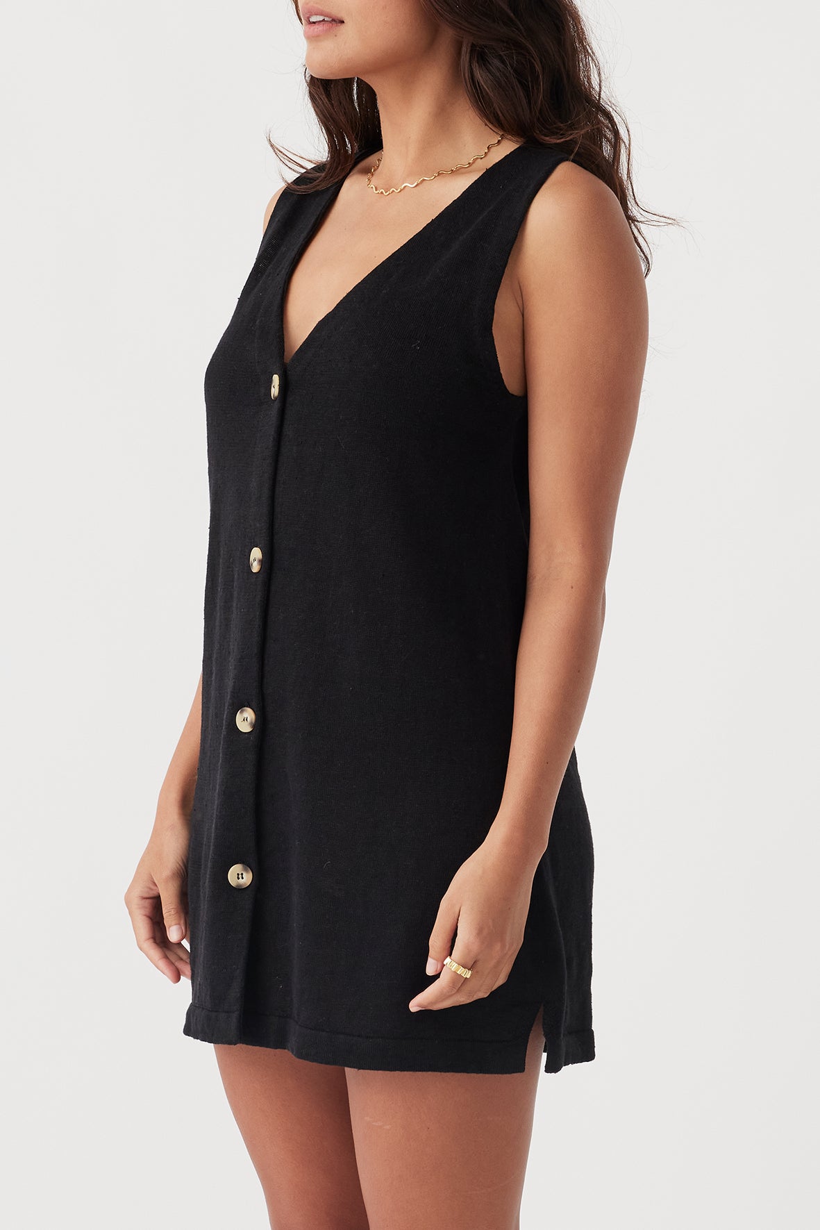 Julia Organic Linen Mini Dress - Black