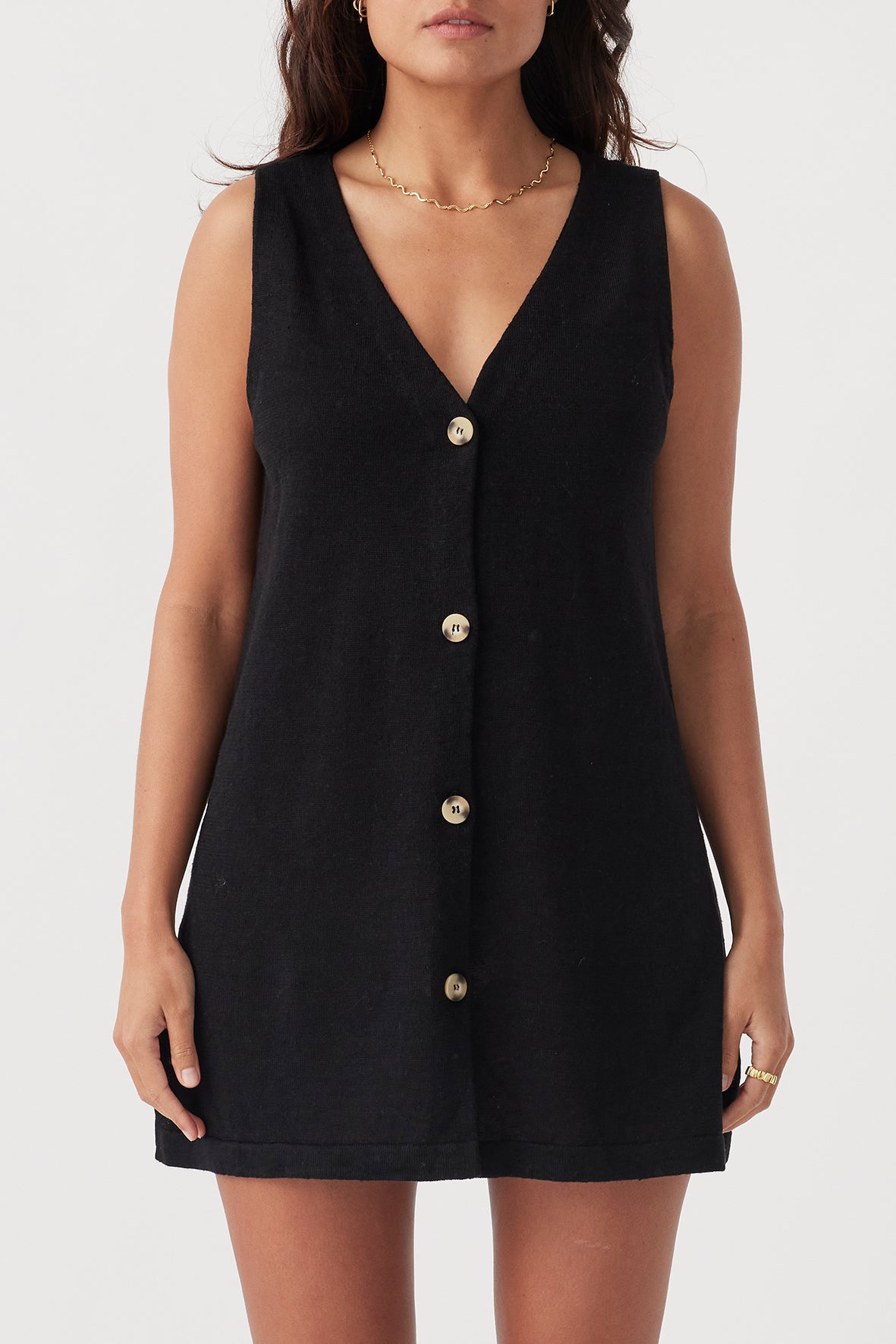 Julia Organic Linen Mini Dress - Black