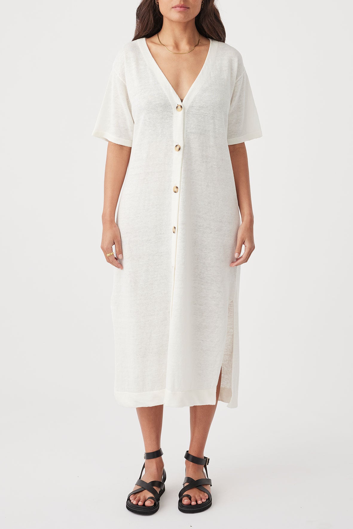 Julia Organic Linen Midi Dress - Cream