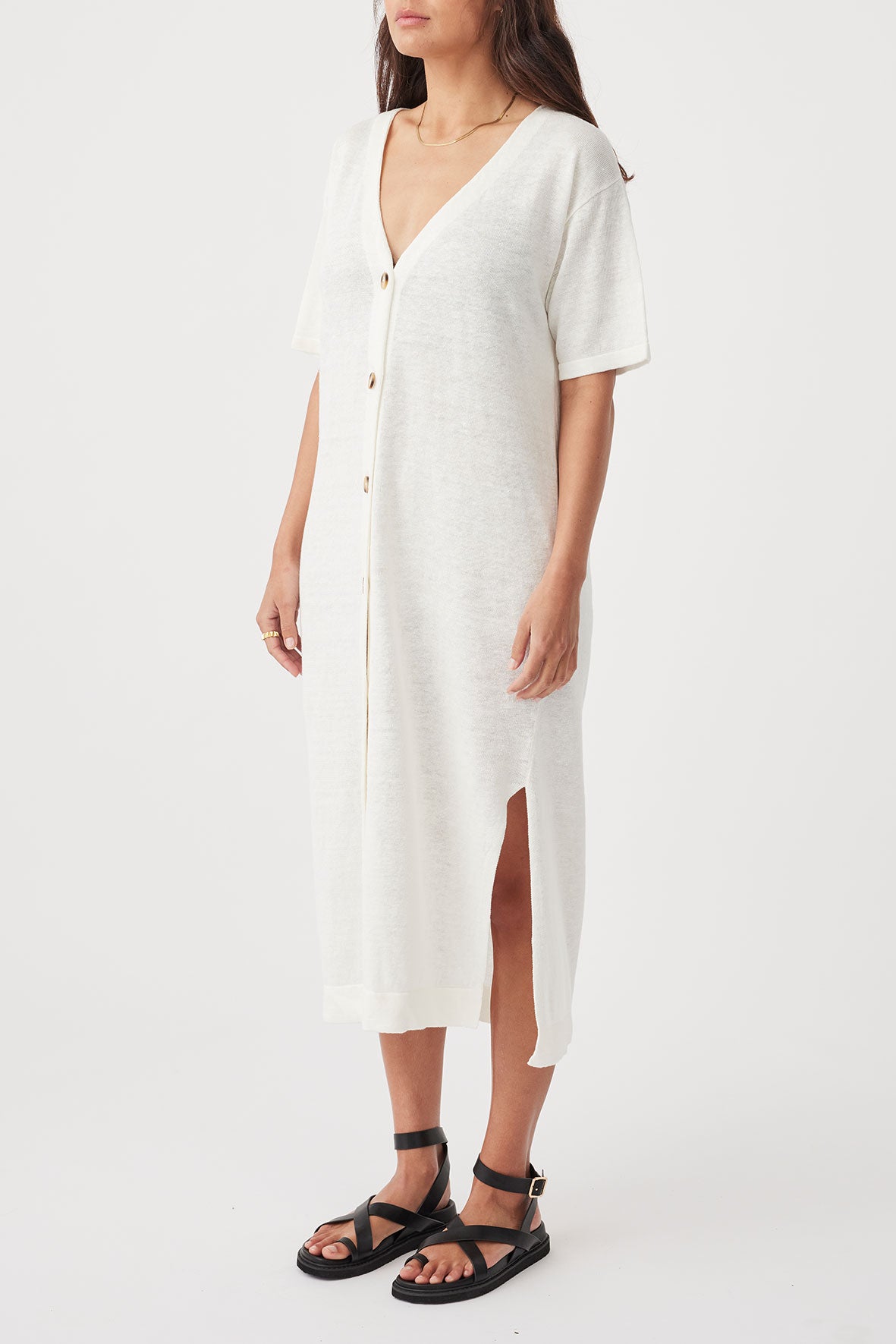 Julia Organic Linen Midi Dress - Cream