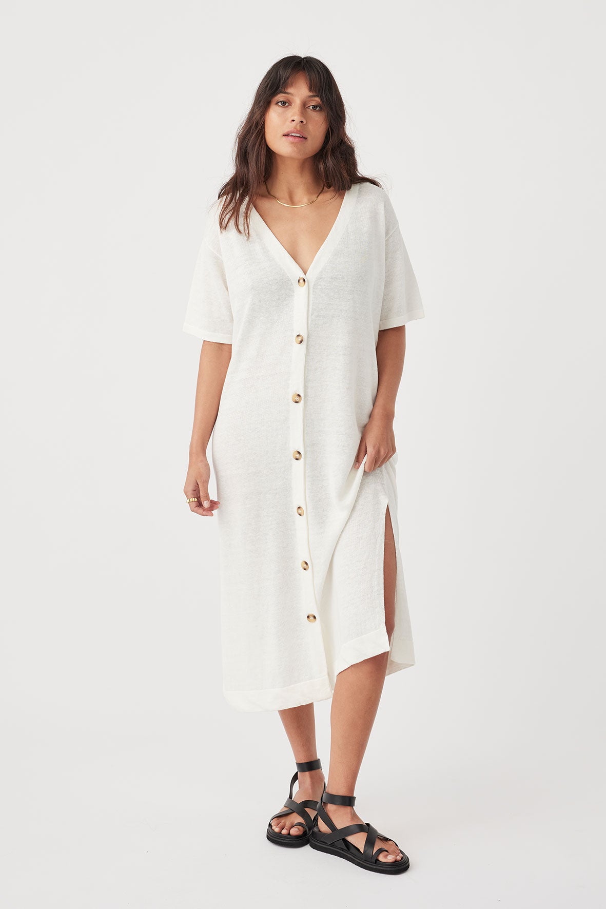 Julia Organic Linen Midi Dress - Cream