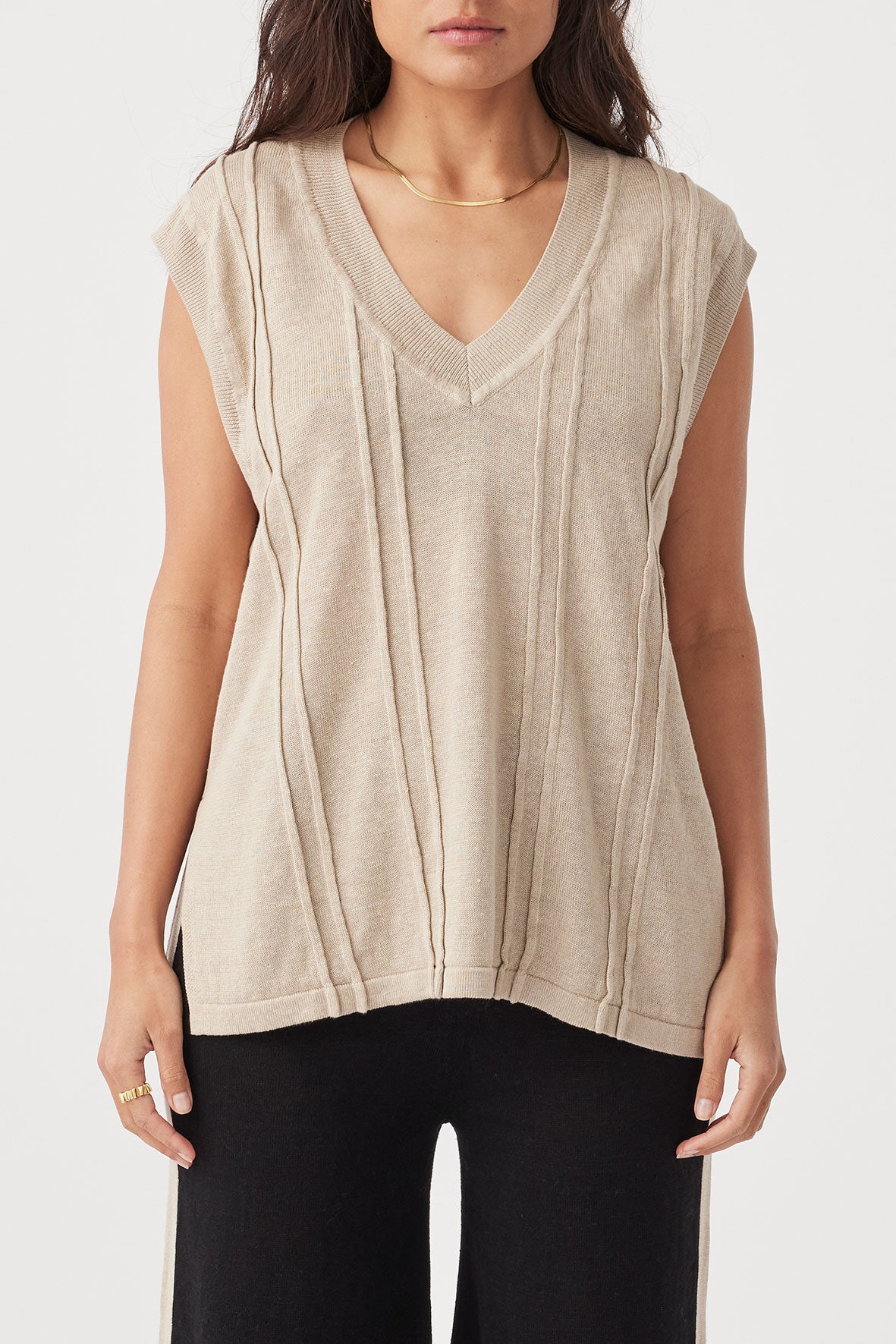 Darcy Linen Knit Vest - Taupe