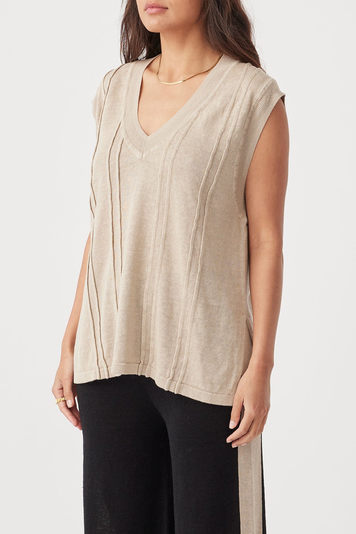 Darcy Linen Knit Vest - Taupe