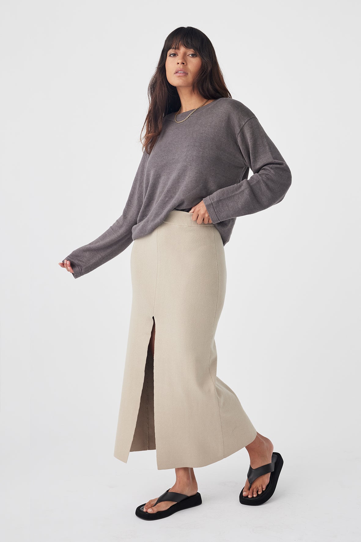 Harla Organic A-Line Skirt - Taupe
