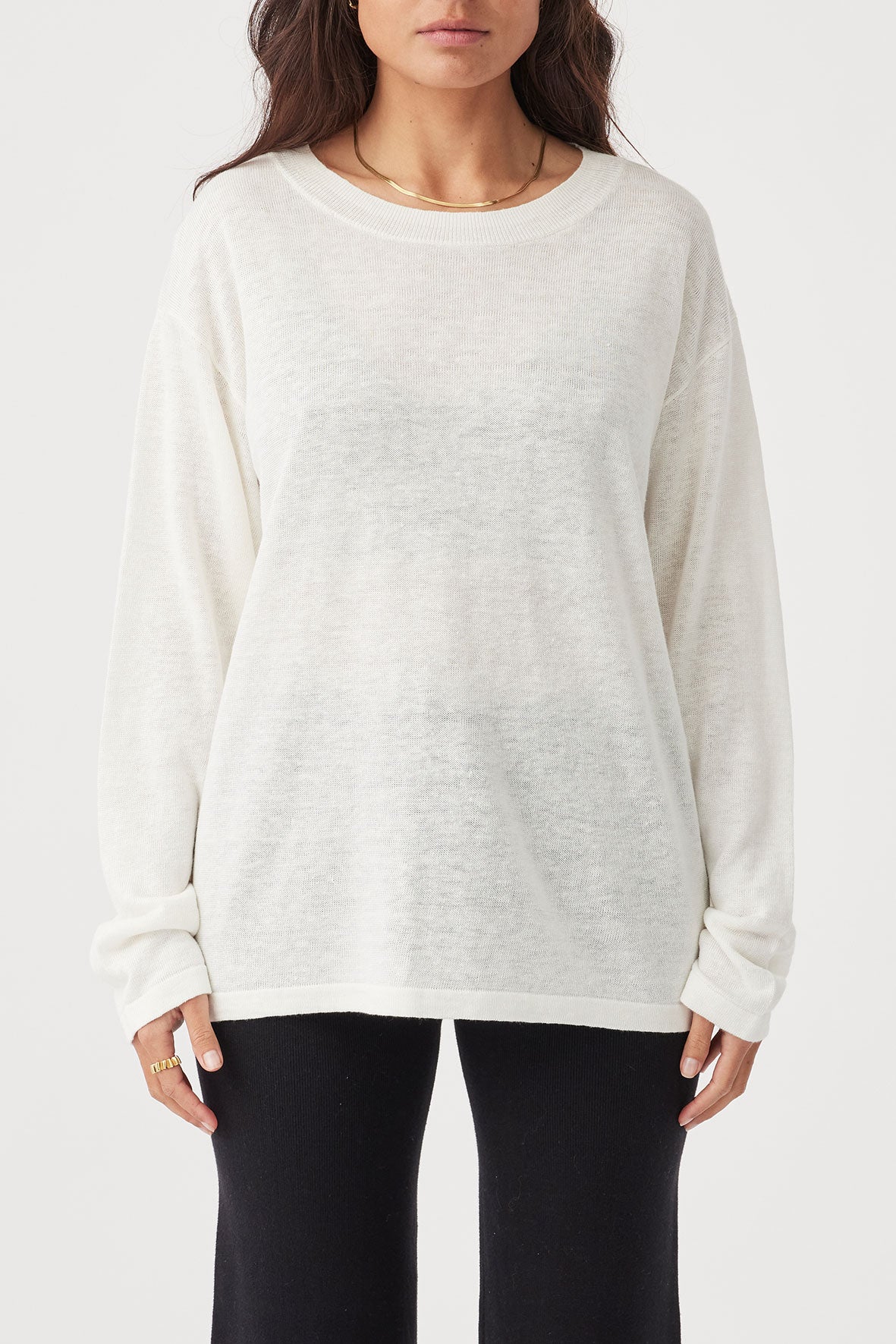 Hugo Linen Knit Long Sleeve T-Shirt - Cream