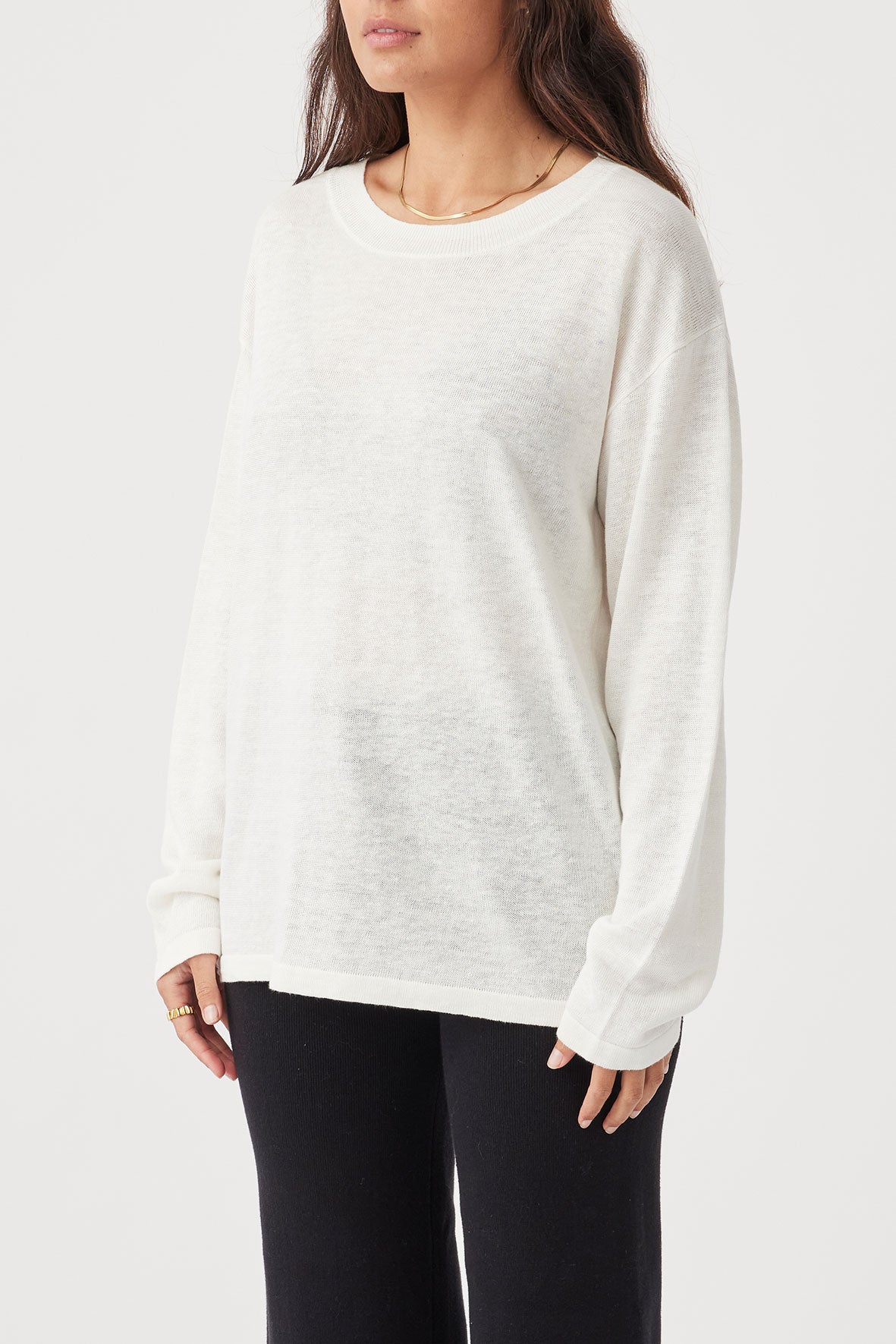 Hugo Linen Knit Long Sleeve T-Shirt - Cream