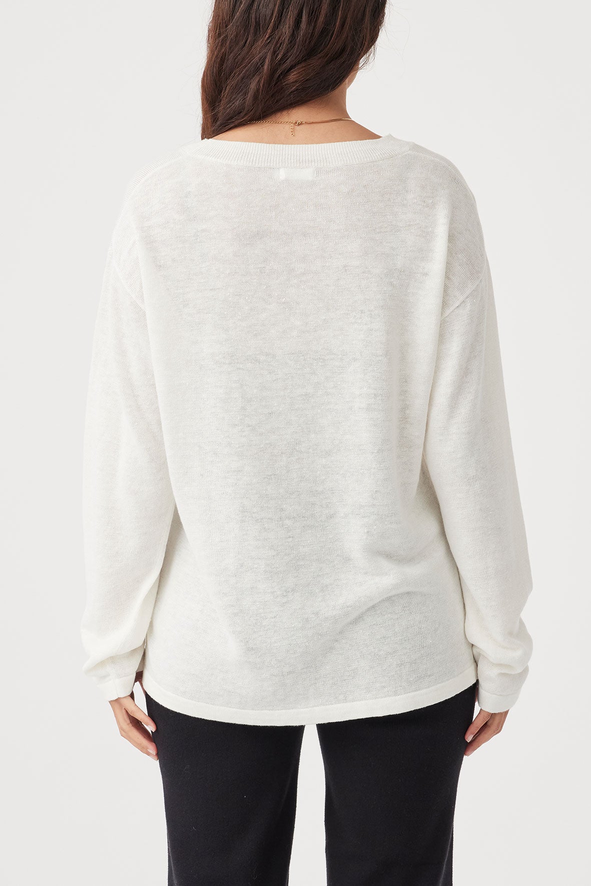 Hugo Linen Knit Long Sleeve T-Shirt - Cream