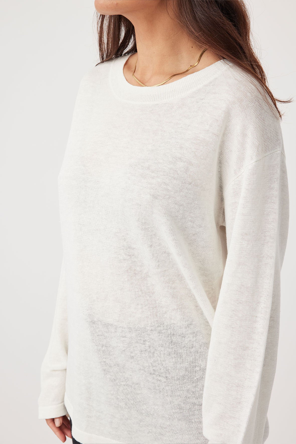 Hugo Linen Knit Long Sleeve T-Shirt - Cream