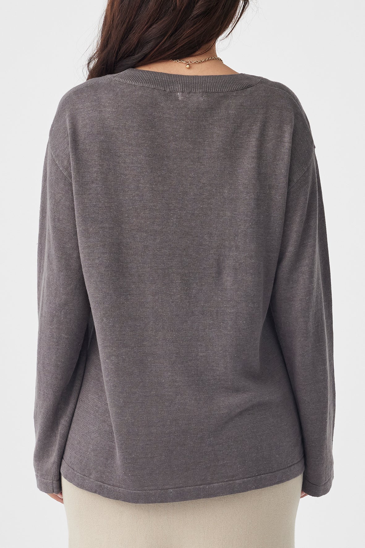 Hugo Linen Knit Long Sleeve T-Shirt - Light Grey