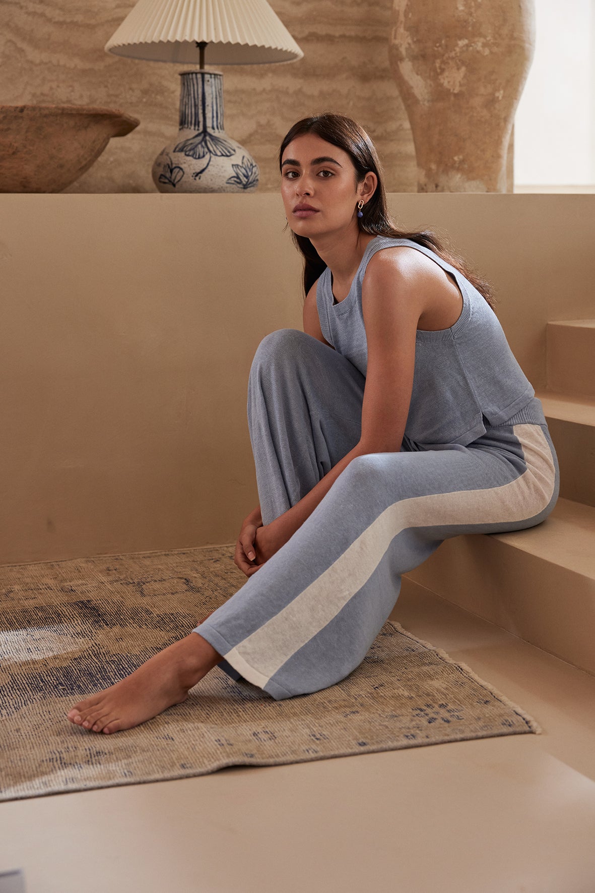 Larri Organic Linen Pant - Sky & Cream