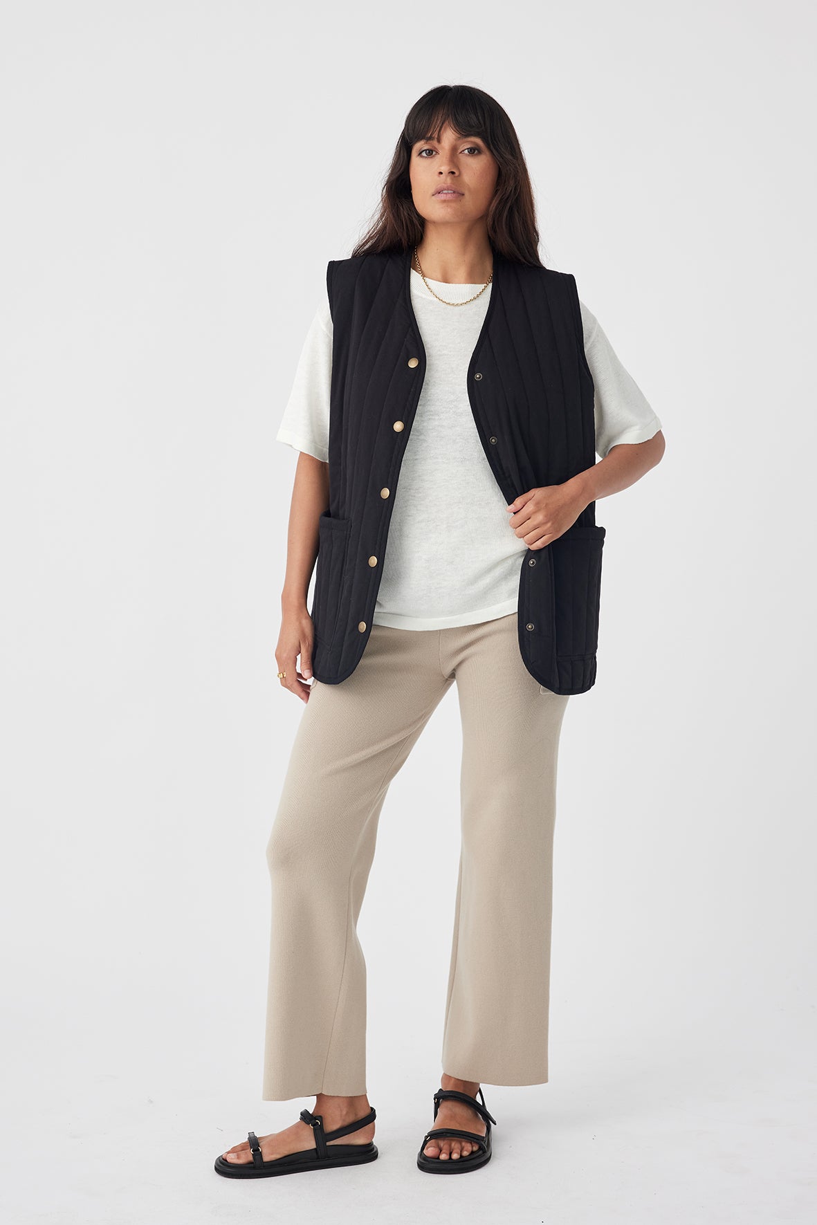 Mae Quilted Cotton Vest - Black