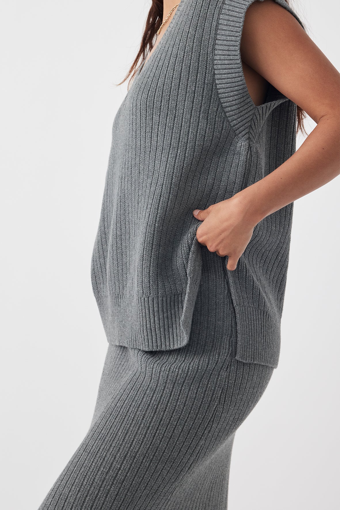 Vera Organic Knit Vest - Dark Grey Marle
