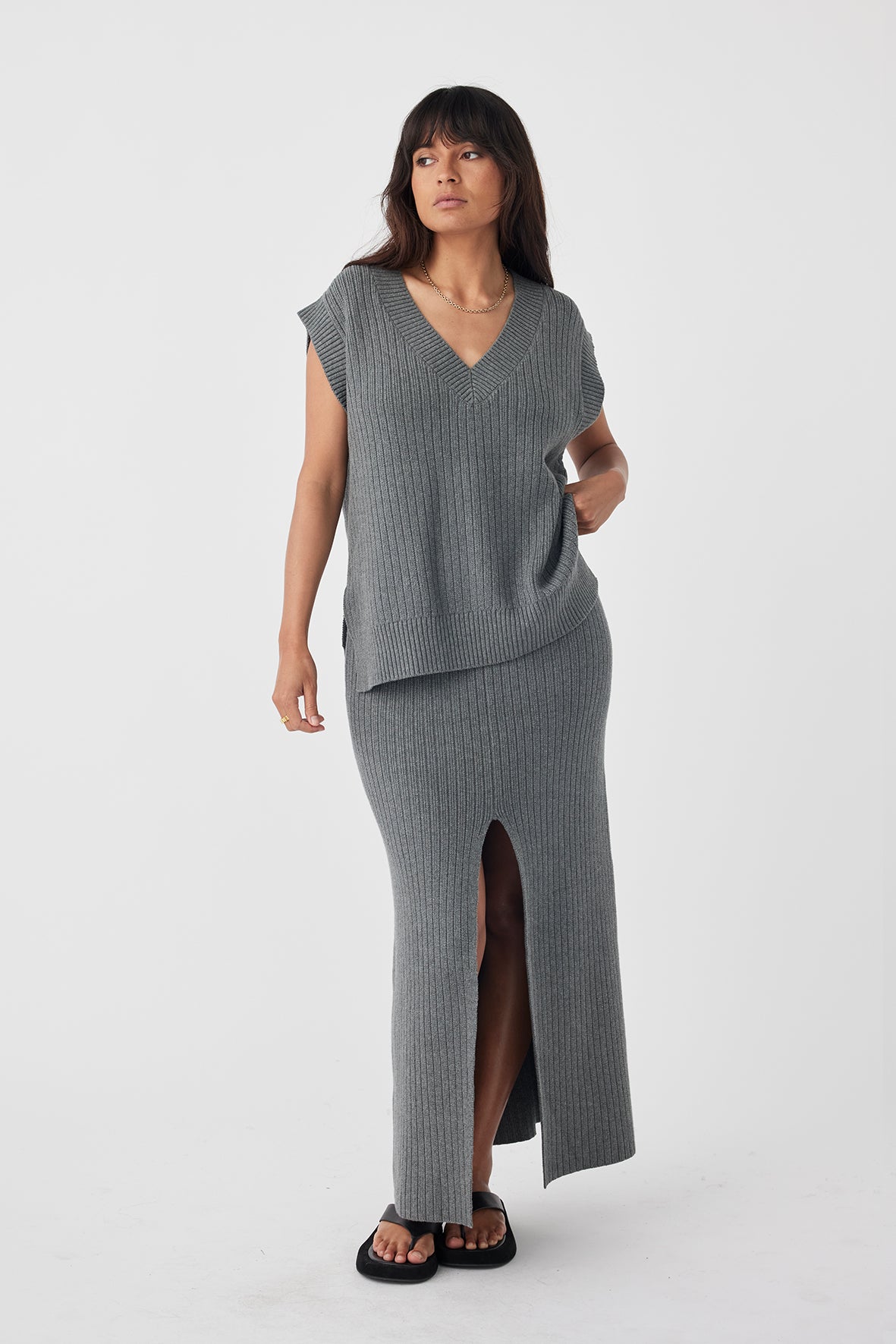 Vera Organic Knit Vest - Dark Grey Marle