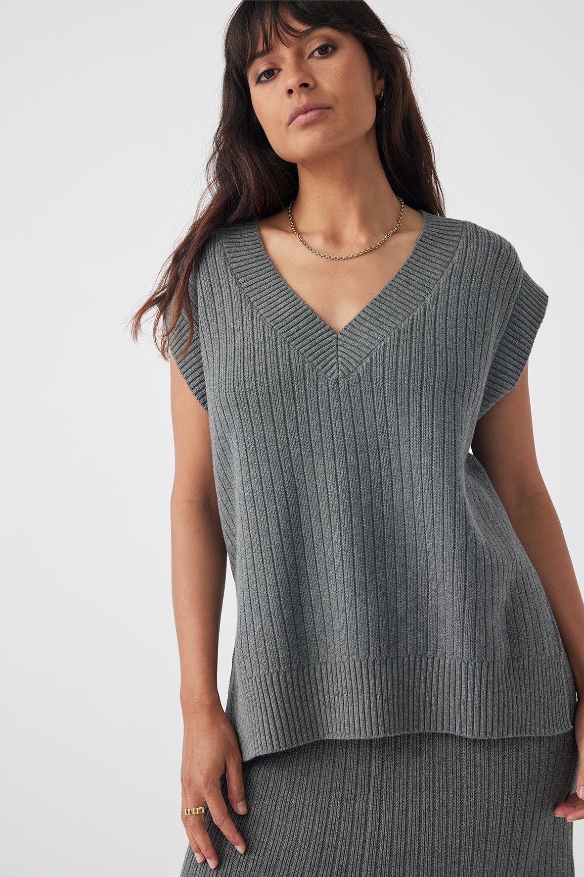 Vera Organic Knit Vest - Dark Grey Marle
