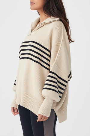 London Zip Stripe Sweater - Sand & Black