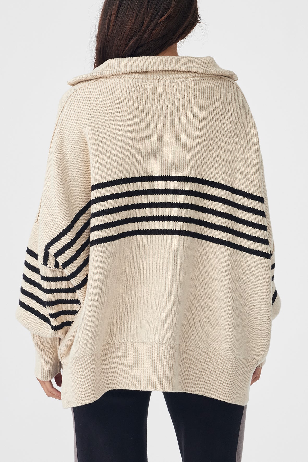 London Zip Stripe Sweater Sand Black Organic Cotton ARCAA