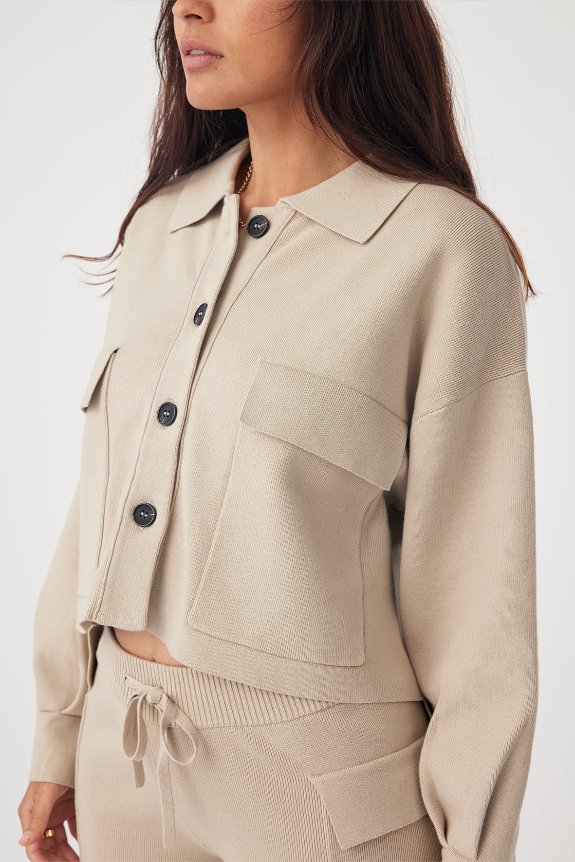 Ace Cropped Organic Knit Shirt - Taupe