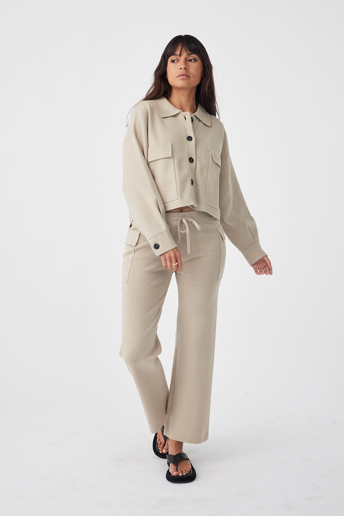 Ace Cropped Organic Knit Shirt - Taupe