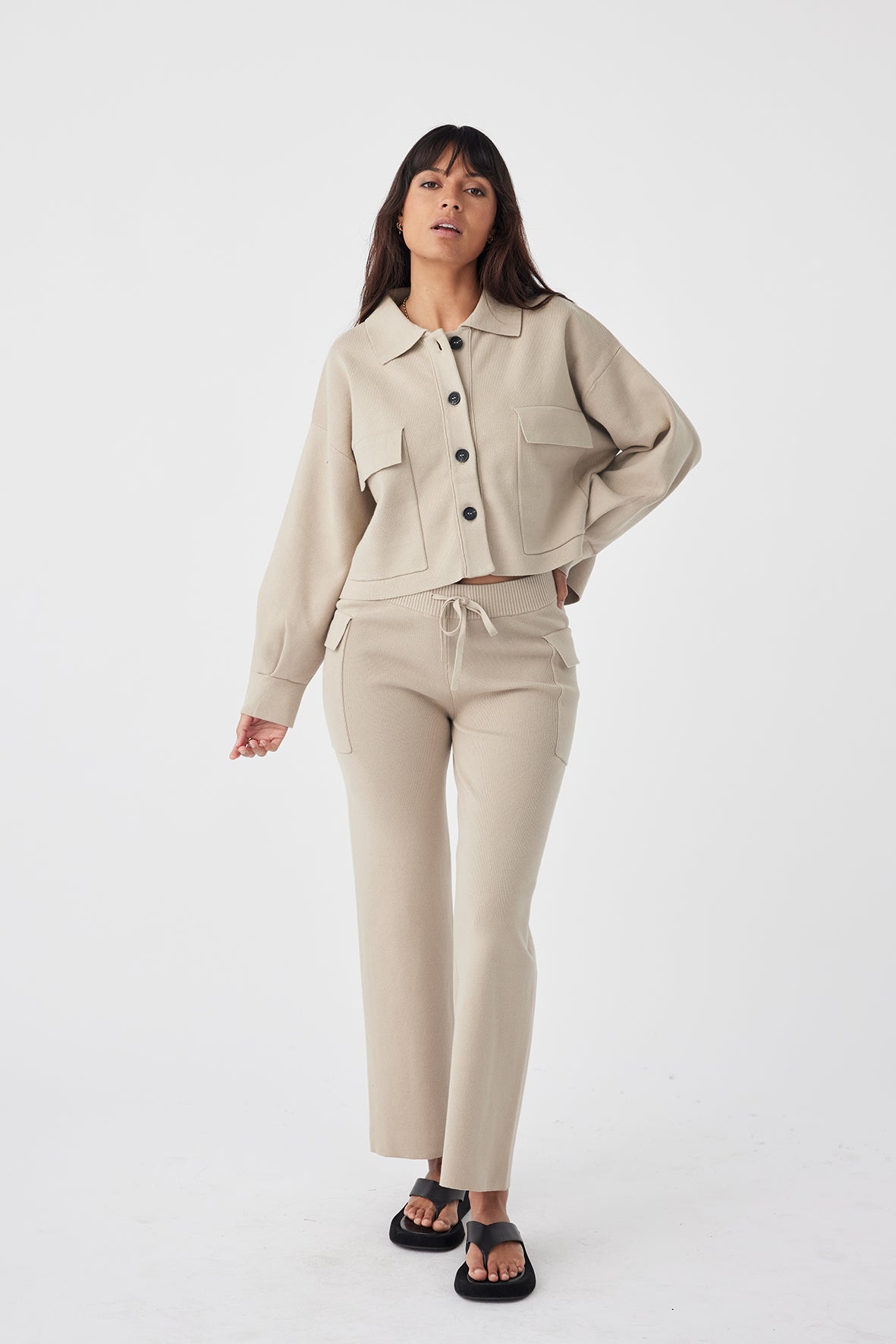 Ace Cropped Organic Knit Shirt - Taupe
