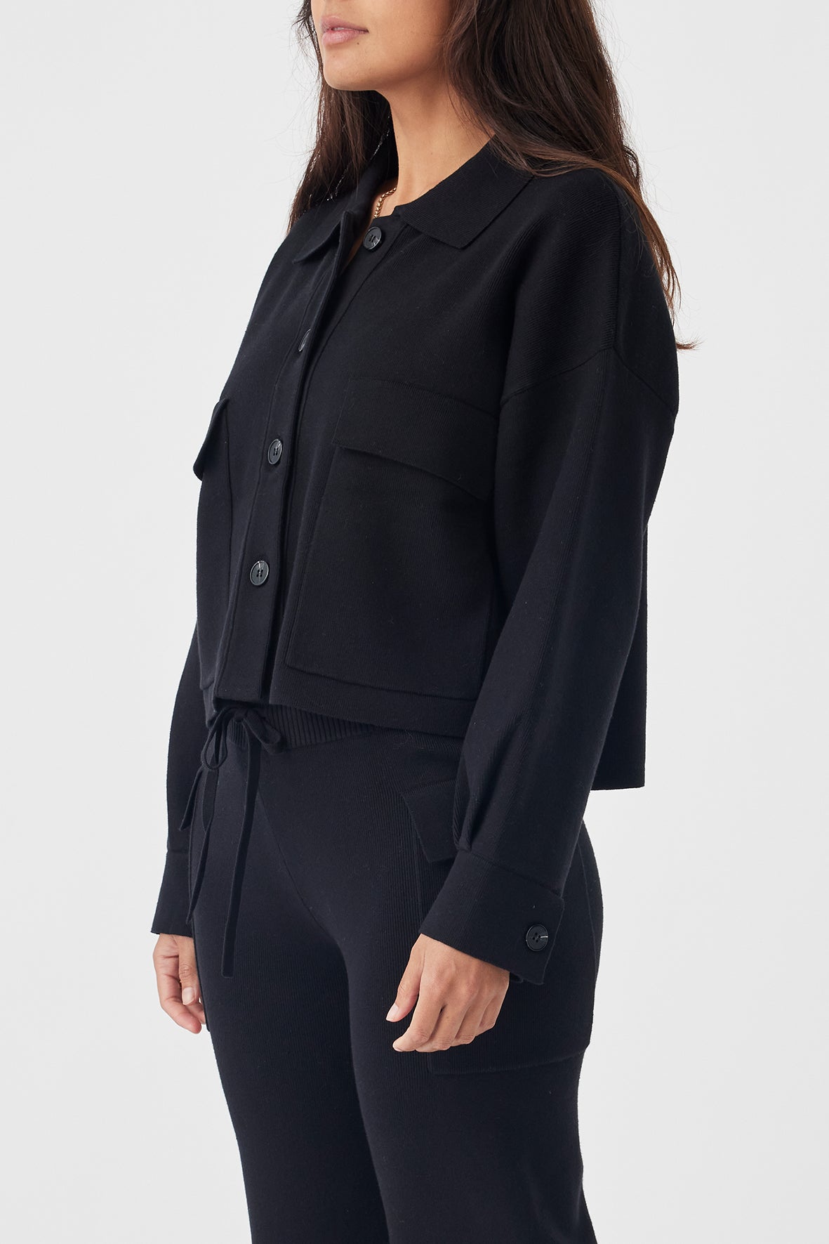 Ace Cropped Organic Knit Shirt - Black