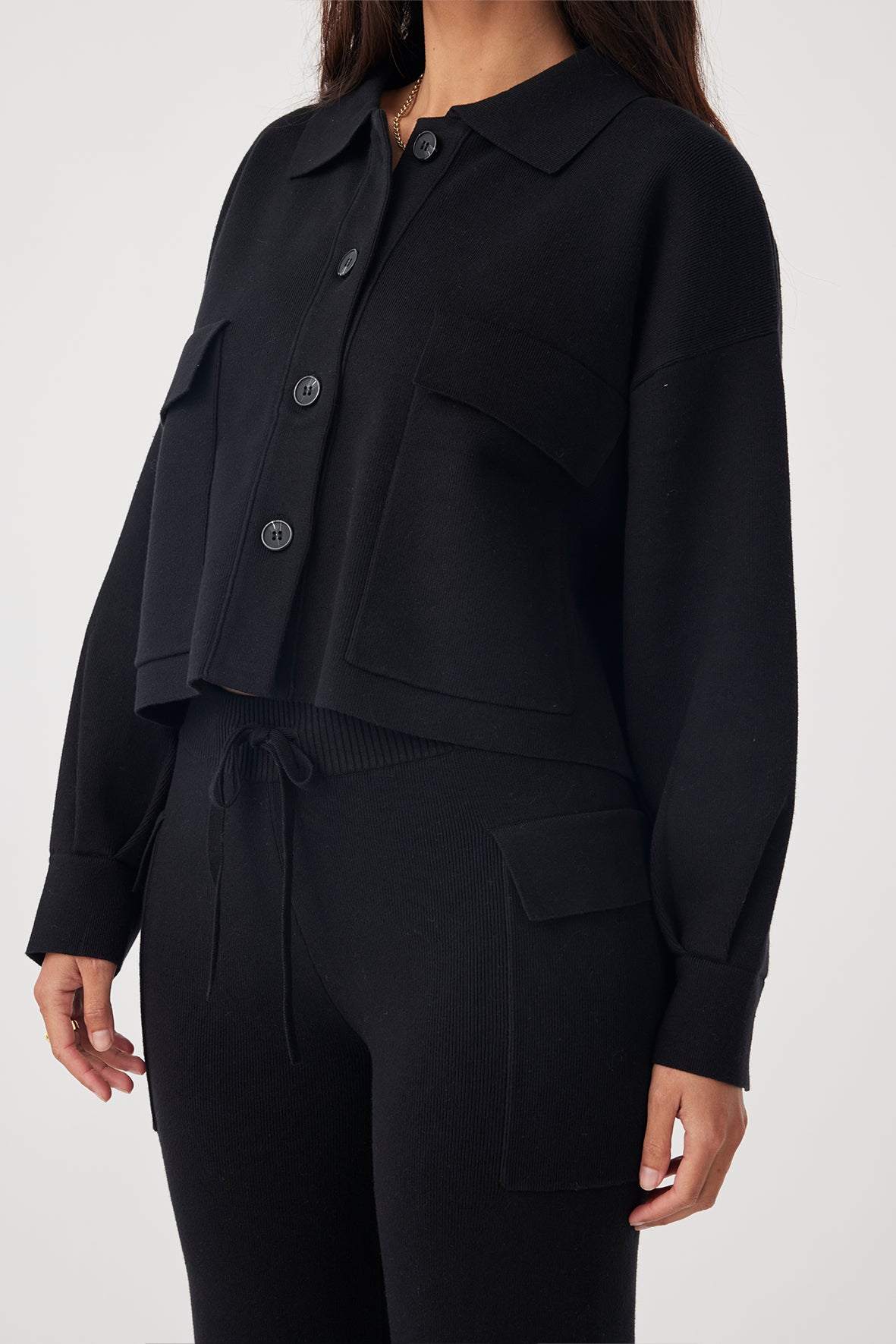Ace Cropped Organic Knit Shirt - Black