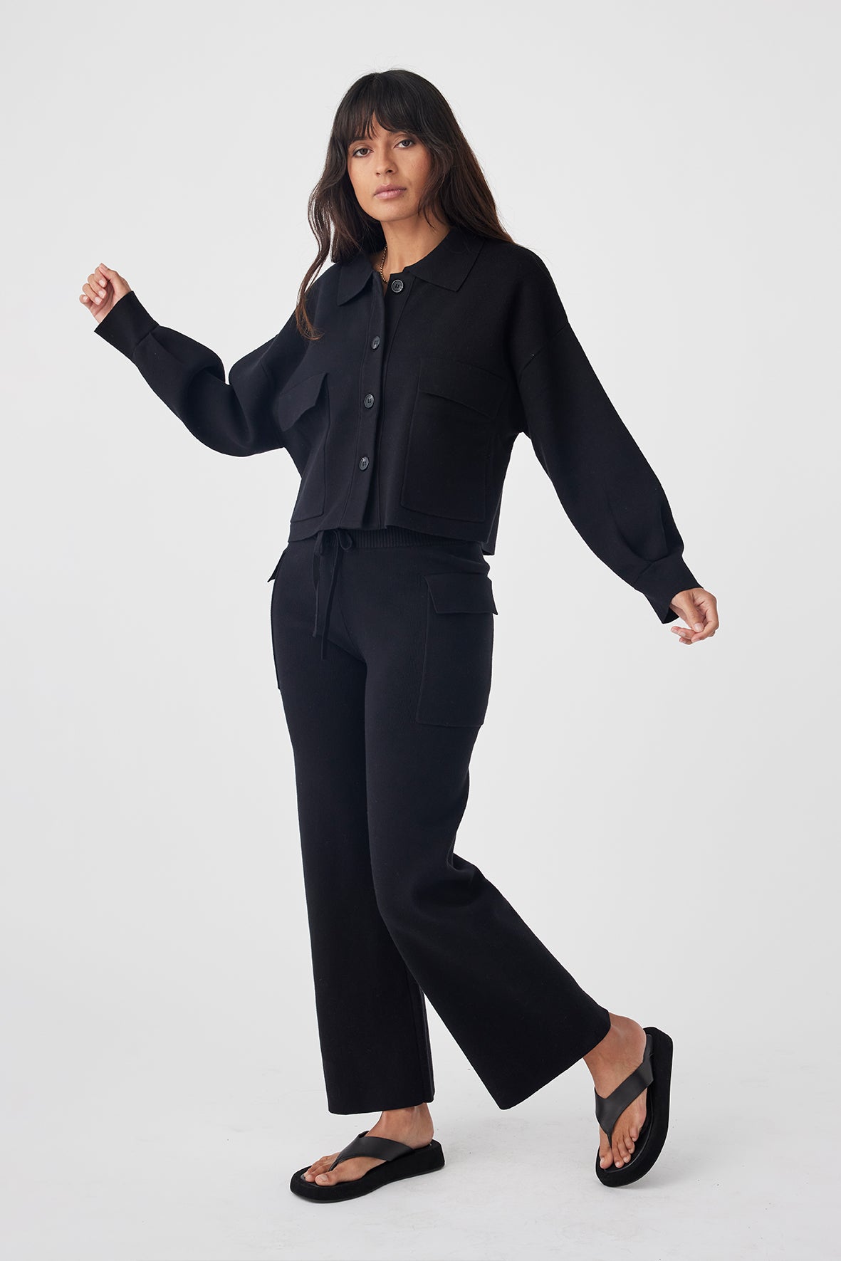 Ace Cropped Organic Knit Shirt - Black